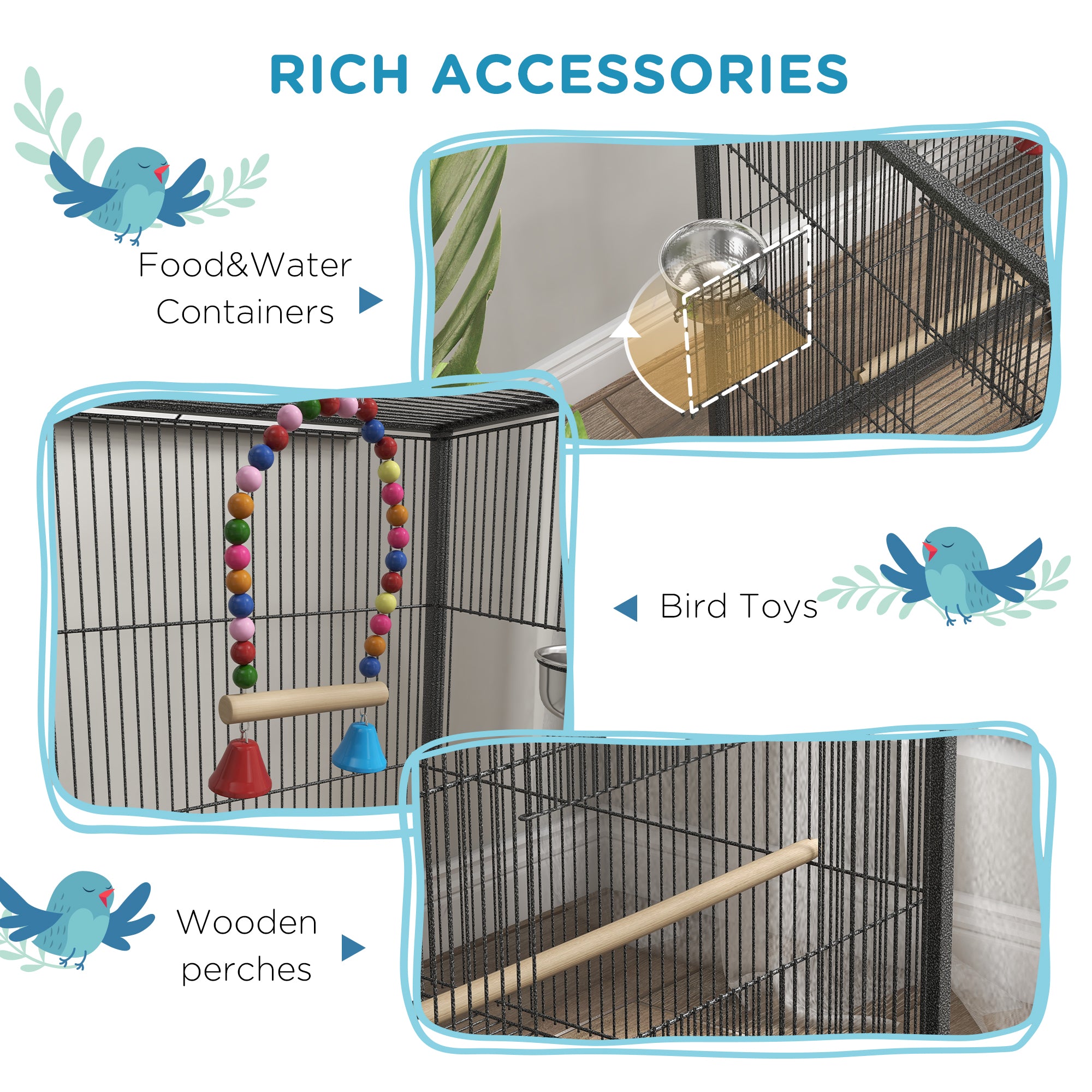PawHut Bird Cage, Budgie Cage, with Rolling Stand, for Small Birds - Grey - North Peak Garden Furniture