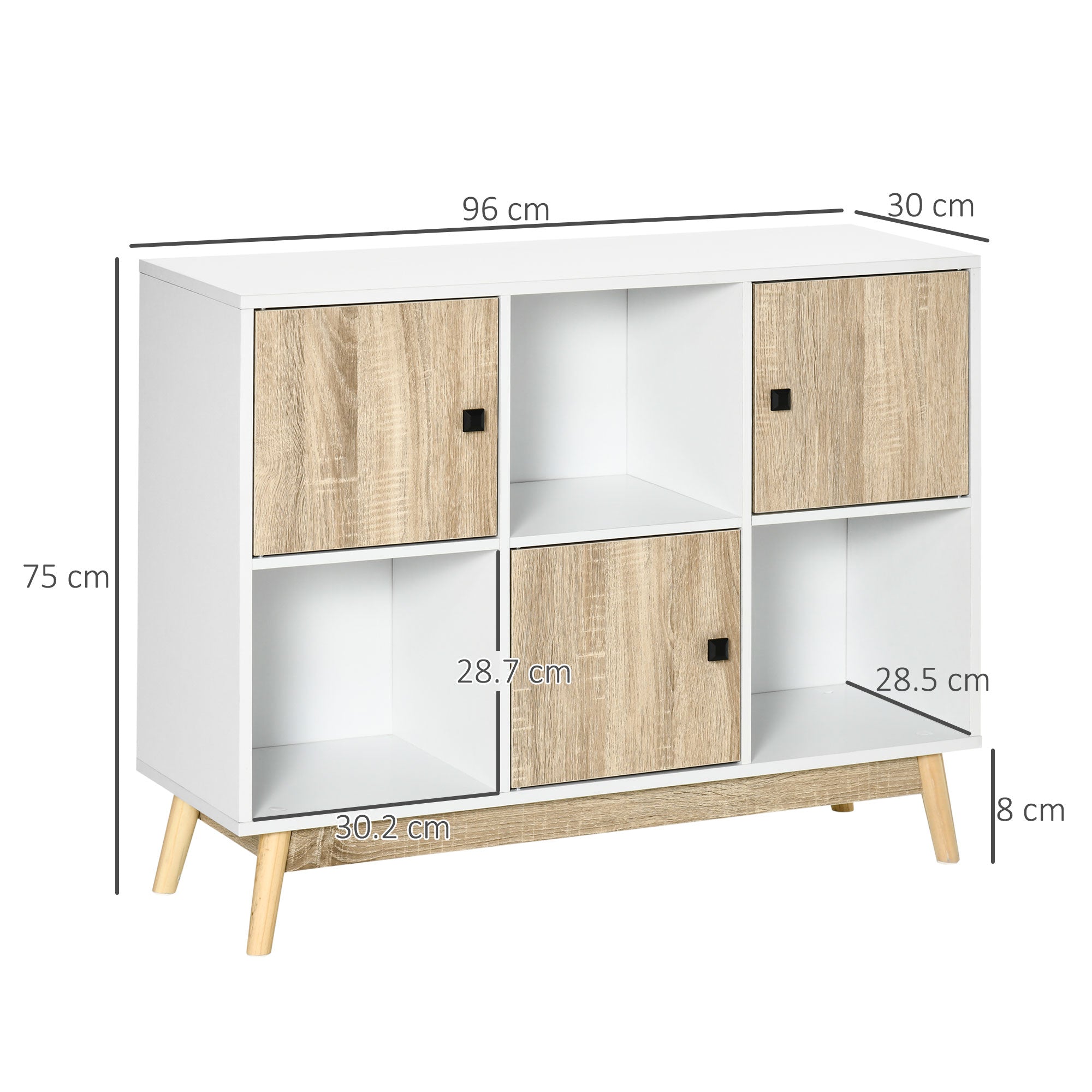 HOMCOM Storage Cabinet, Bookcase, Display Shelf with 6 Storage Cubes & Doors for Dining Room, Living Room, Natural - North Peak Garden Furniture