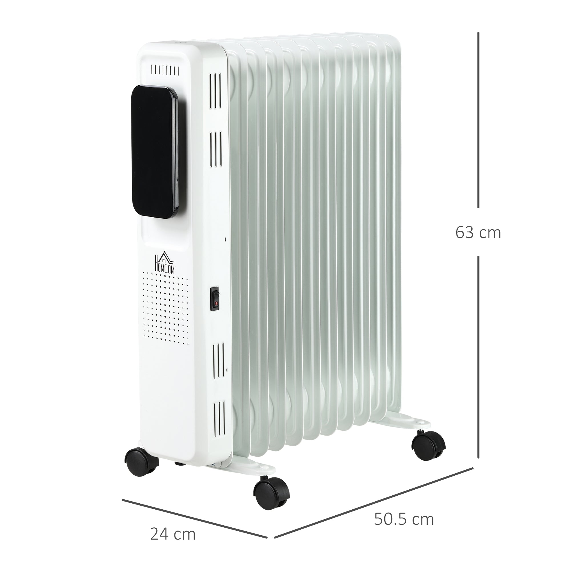 HOMCOM 2500W Oil Filled Radiator, 11 Fin Portable Electric Heater with LED Display, 24H Timer, 3 Heat Settings, Adjustable Thermostat, Safety Cut off, Remote Control, White