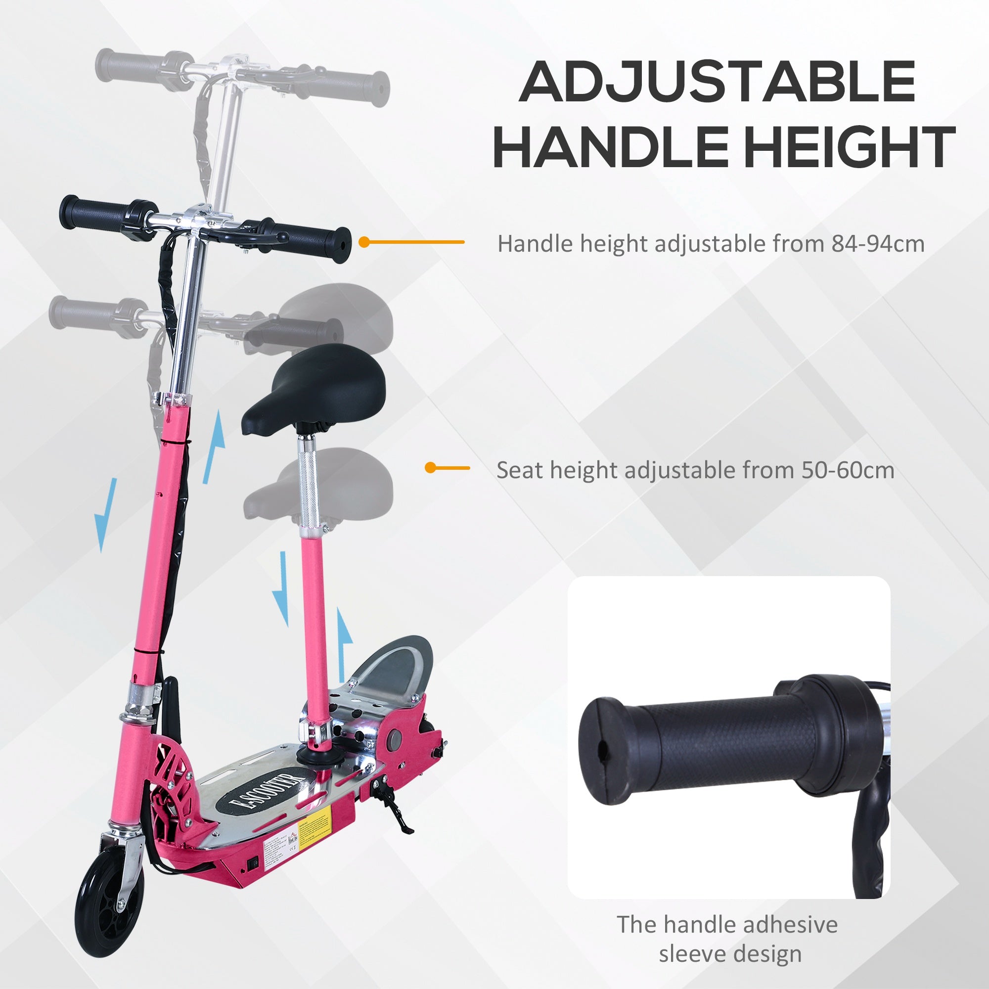 HOMCOM 120W Foldable Powered Scooters with 24V Rechargeable Battery, Adjustable Ride on Toy (Pink) - North Peak Garden Furniture