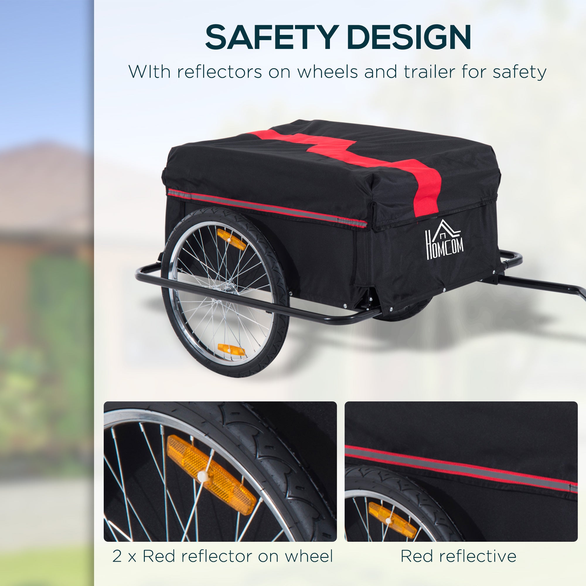 HOMCOM Two-Wheel Bicycle Large Cargo Wagon Trailer Oxford Fabric, Folding Storage, & Removable Cover, Red&Black - North Peak Garden Furniture