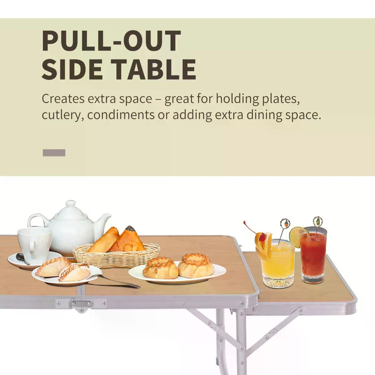 Outsunny Portable Folding Picnic Table, 3ft Aluminium Frame with MDF Top, Lightweight for Outdoor Use, Silver