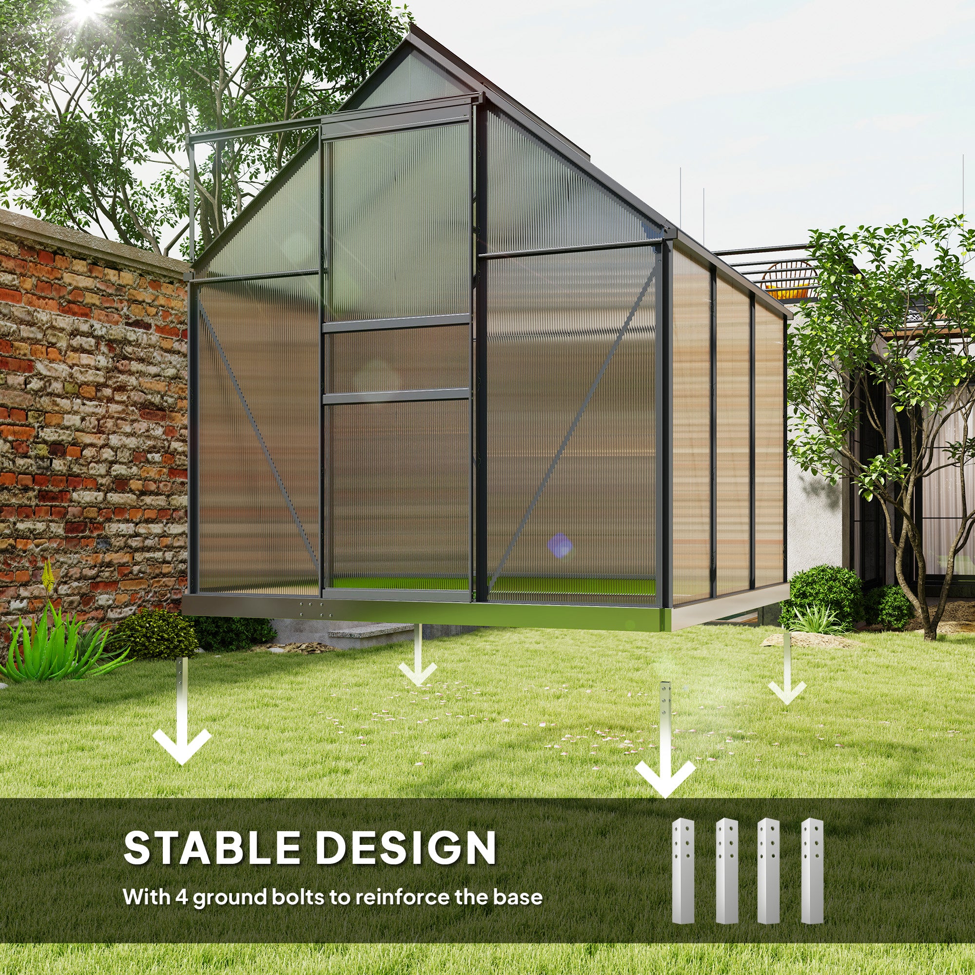 Outsunny 190 x 190cm Walk-In Polycarbonate Greenhouse - Grey - North Peak Garden Furniture