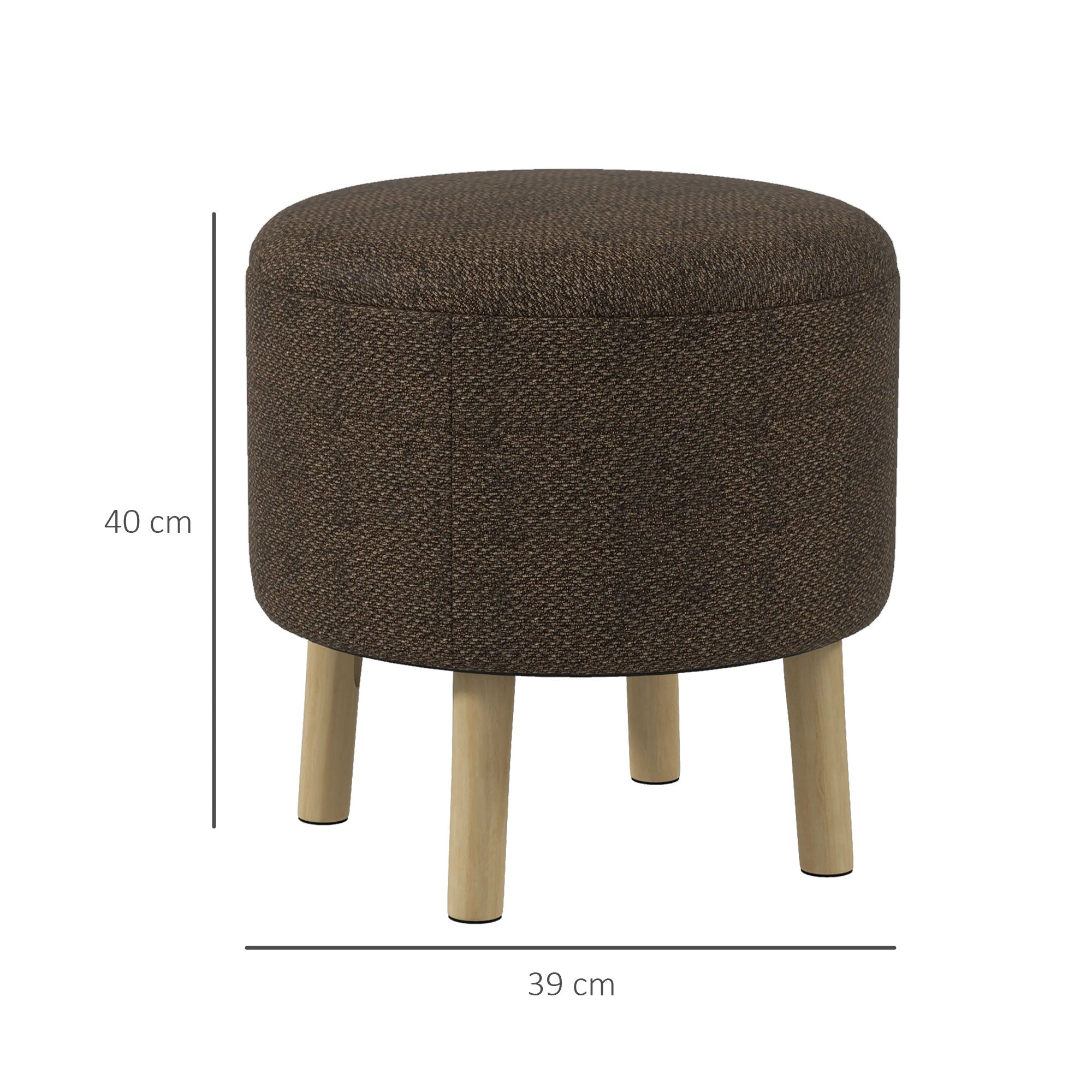 HOMCOM Round Ottoman Stool with Storage, Linen Fabric Upholstered Foot Stool with Padded Seat, Hidden Space and Wood Legs - North Peak Garden Furniture