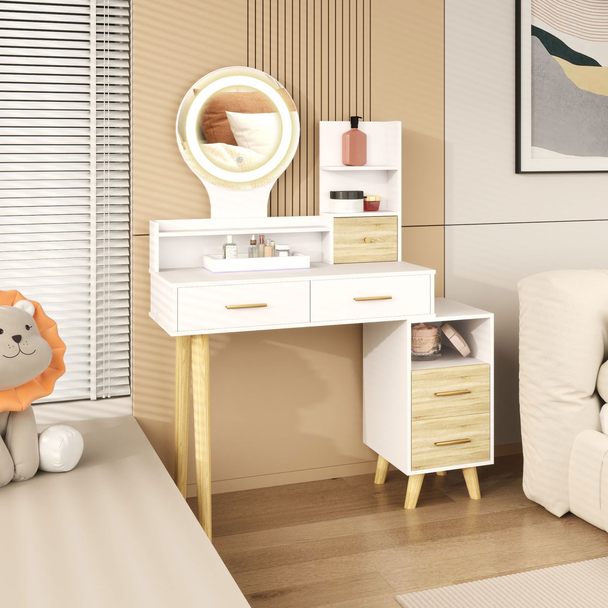 HOMCOM Elegant Dressing Table, with Storage - White - North Peak Garden Furniture