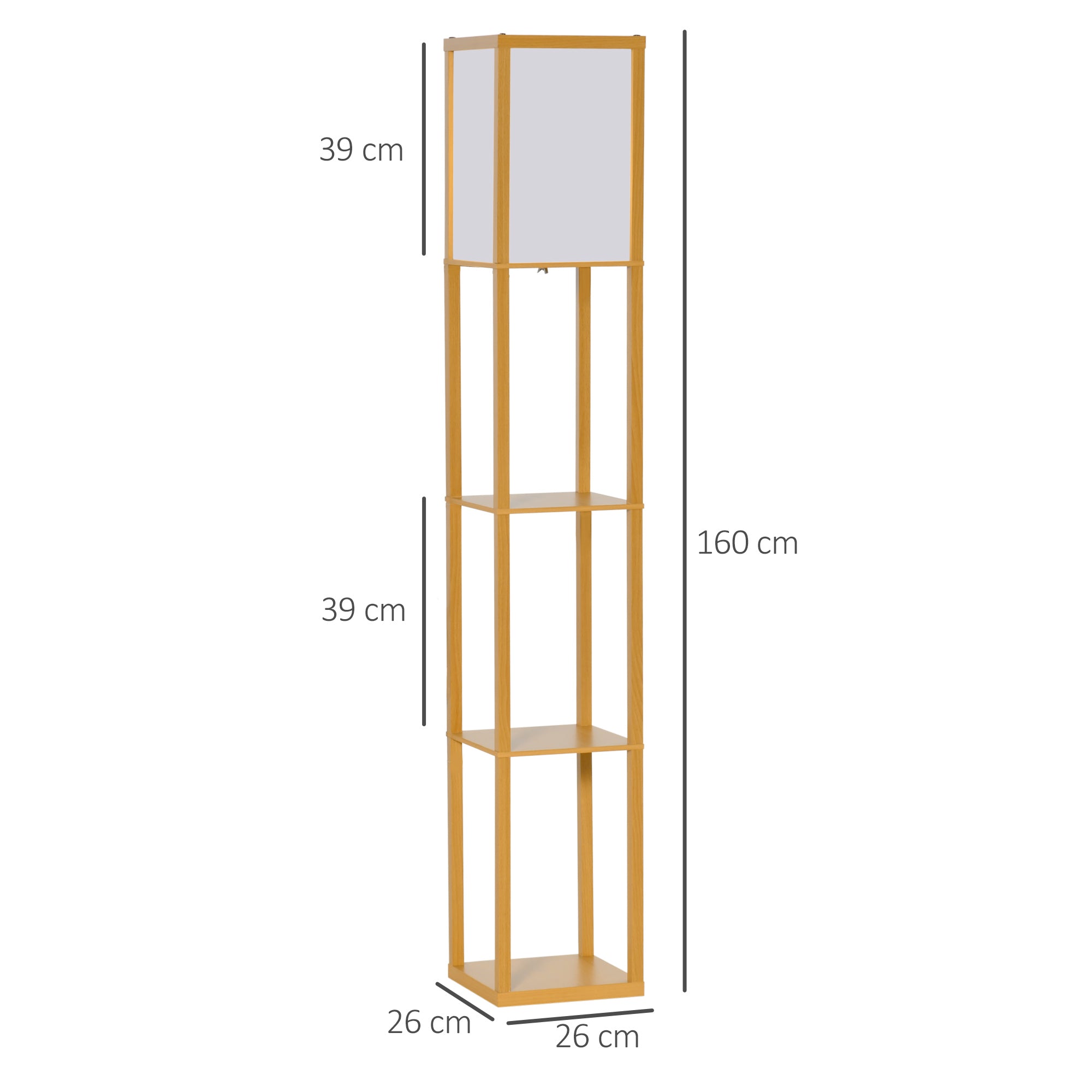 HOMCOM 3-Tier Floor Lamp, Floor Light with Storage Shelf, Reading Standing Lamp for Living Room, Bedroom, Kitchen, Dining Room, Office, Dorm, 160cm, Natural - North Peak Garden Furniture