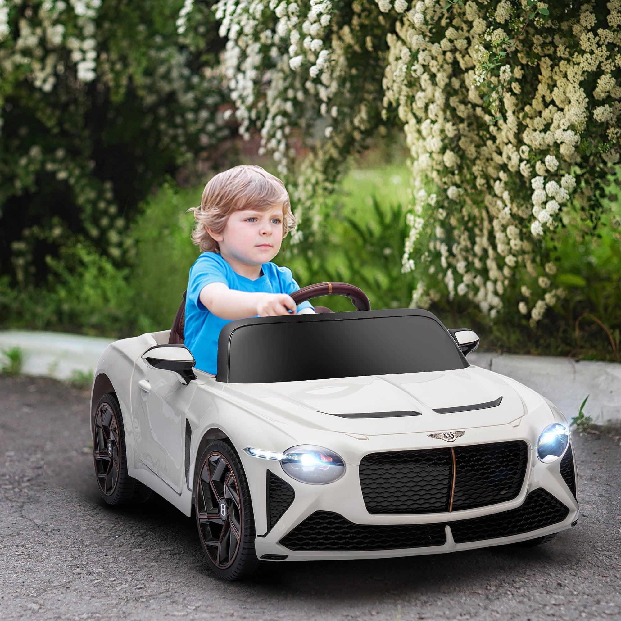 HOMCOM Bentley Bacalar Licensed 12V Kids Electric Car, with Remote Control, White - North Peak Garden Furniture