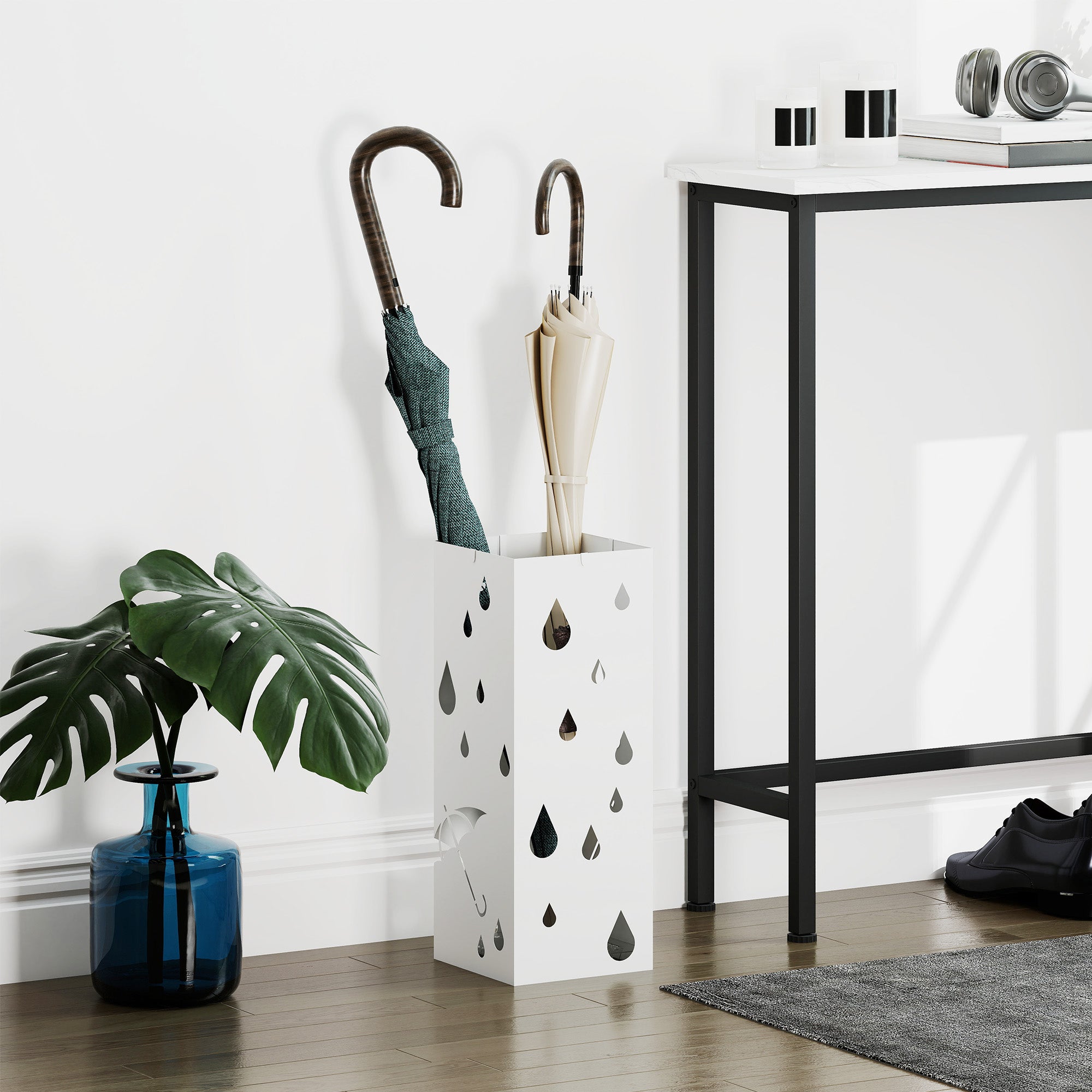 HOMCOM Six-Umbrella Steel Holder Stand - White