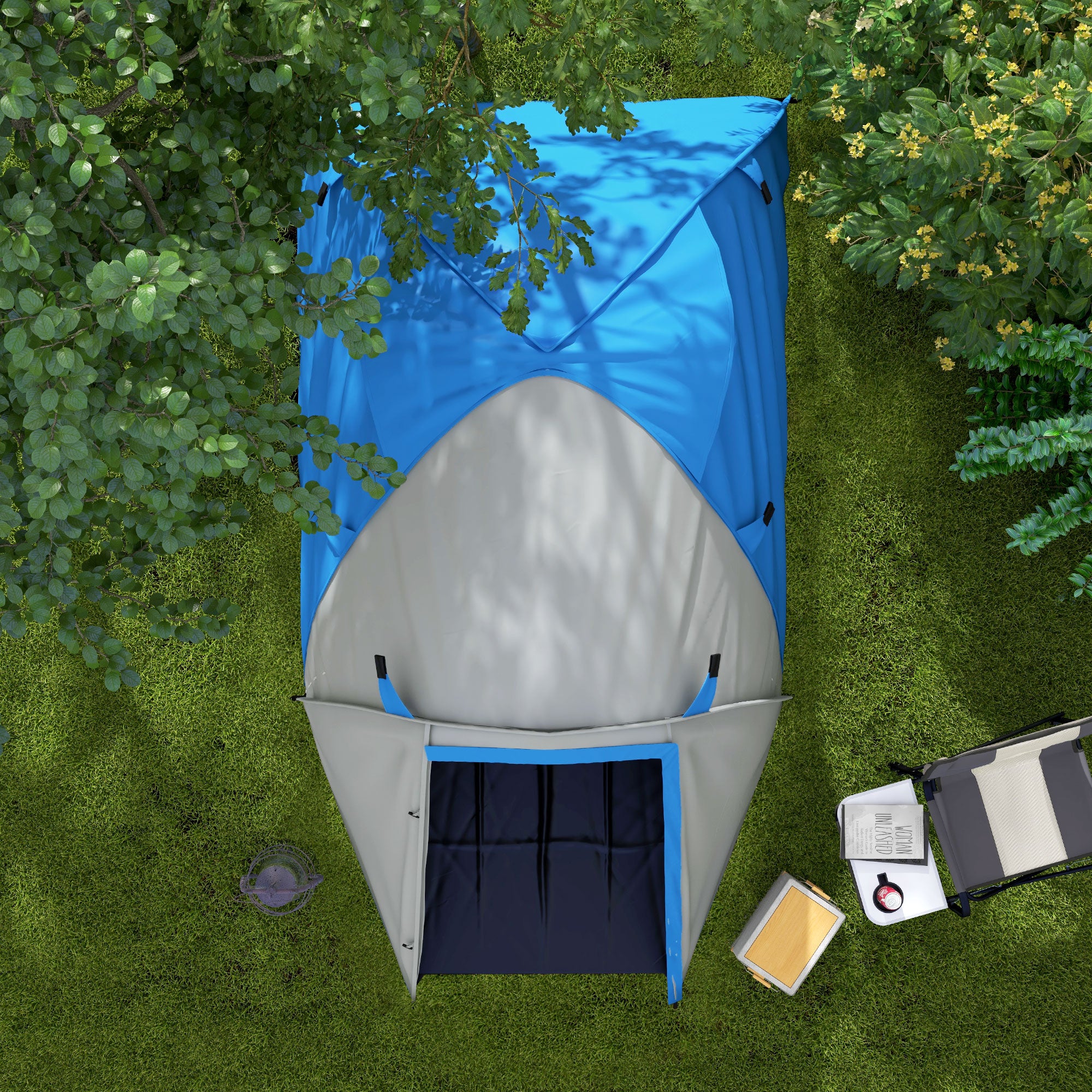 Outsunny Two-Man Dome Tent, with Front Porch and Accessories - Blue/Grey - North Peak Garden Furniture