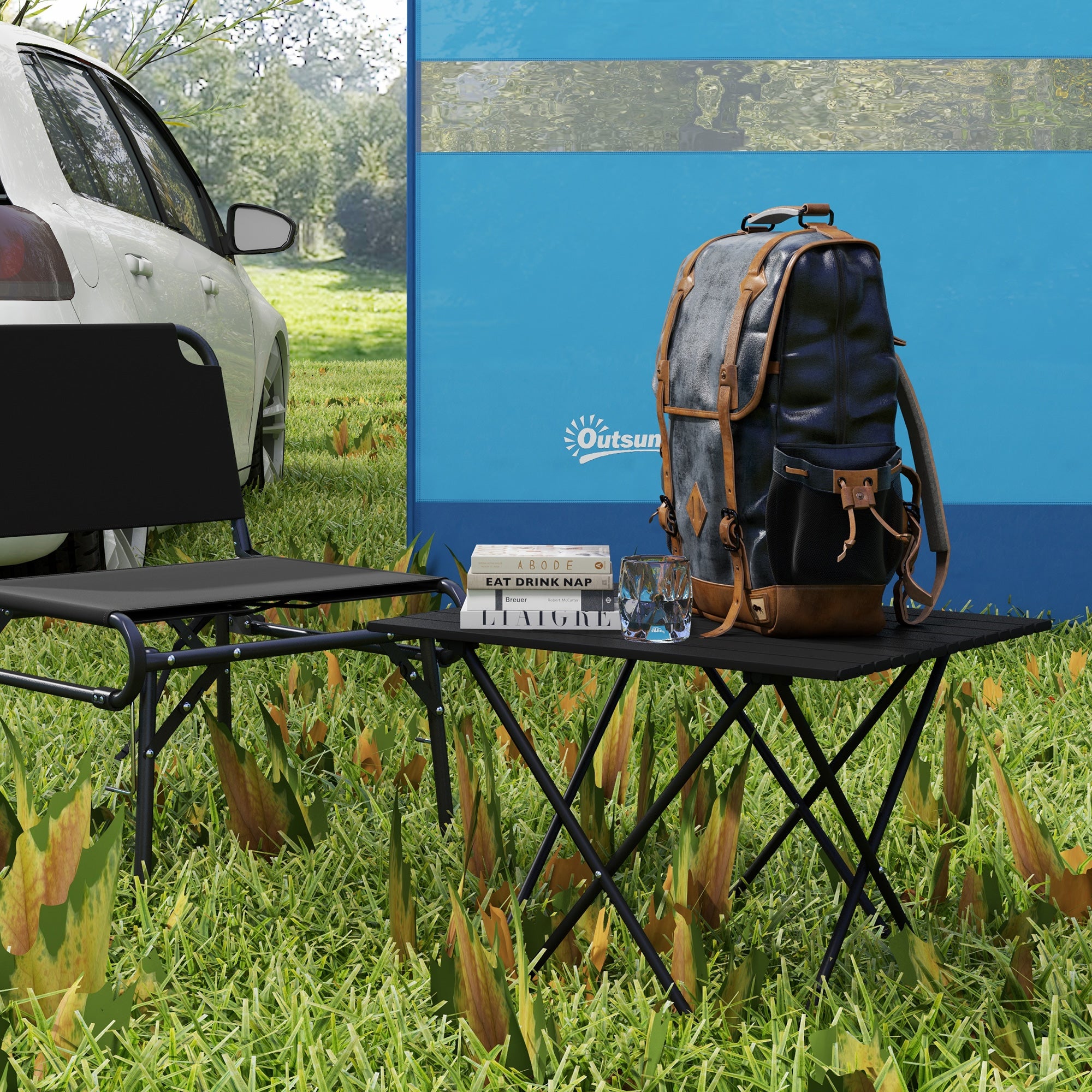 Outsunny Folding Camping Table, Lightweight Metal Picnic Table with Carry Bag, Foldable Table for Outdoor Camping, Picnic, Hiking, BBQ, Fishing, Black - North Peak Garden Furniture