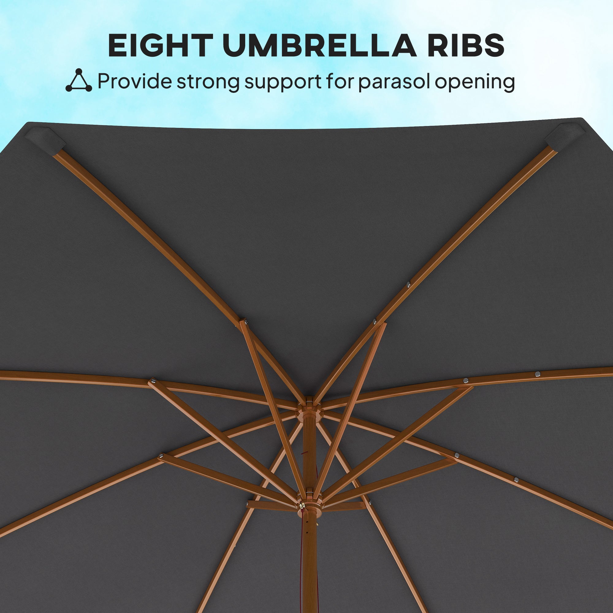 Outsunny 3m Wood Pole Parasol Umbrella - Grey - North Peak Garden Furniture