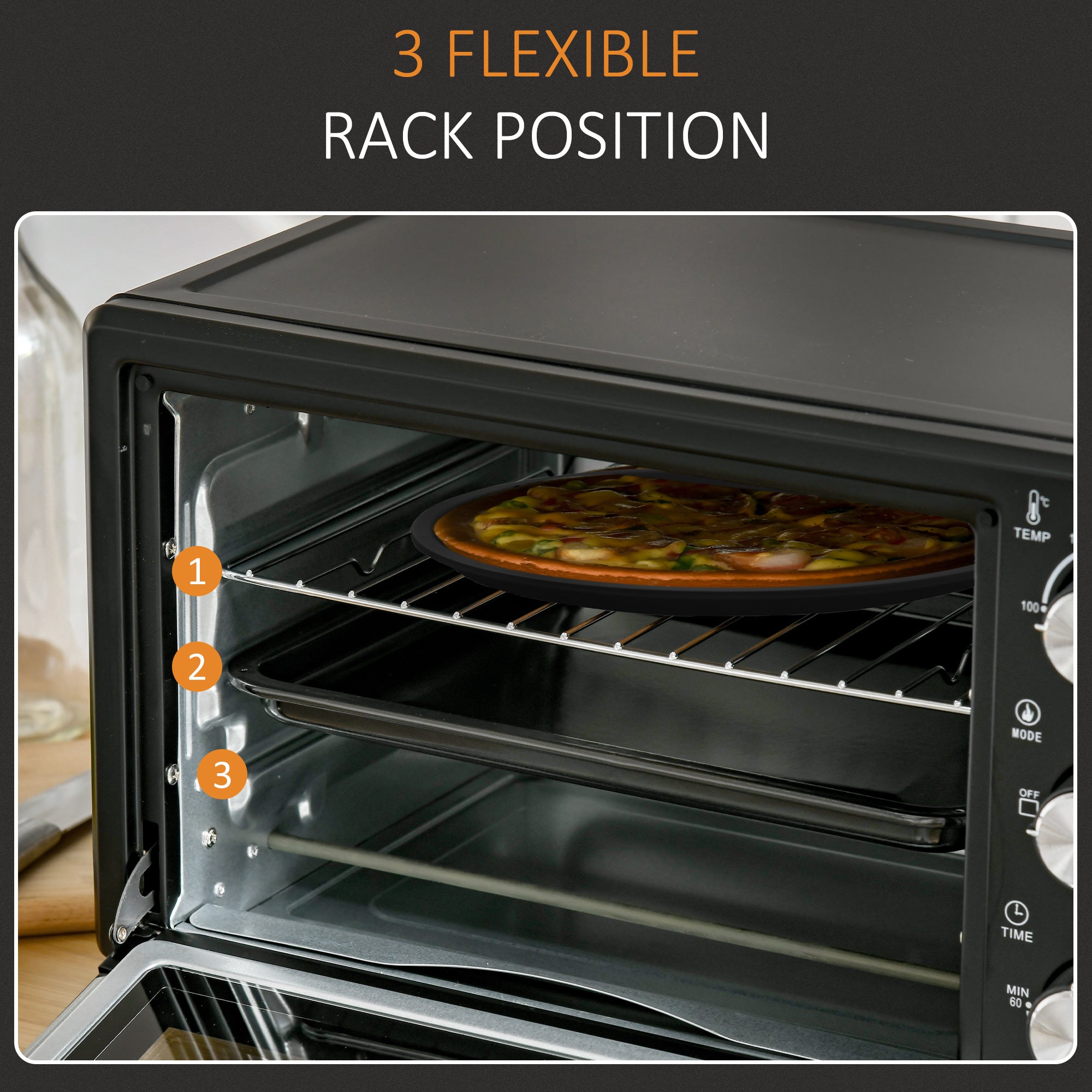HOMCOM Mini Oven, 21L Countertop Electric Grill, Toaster Oven with Adjustable Temperature, Timer, Baking Tray and Wire Rack, 1400W, Black - North Peak Garden Furniture