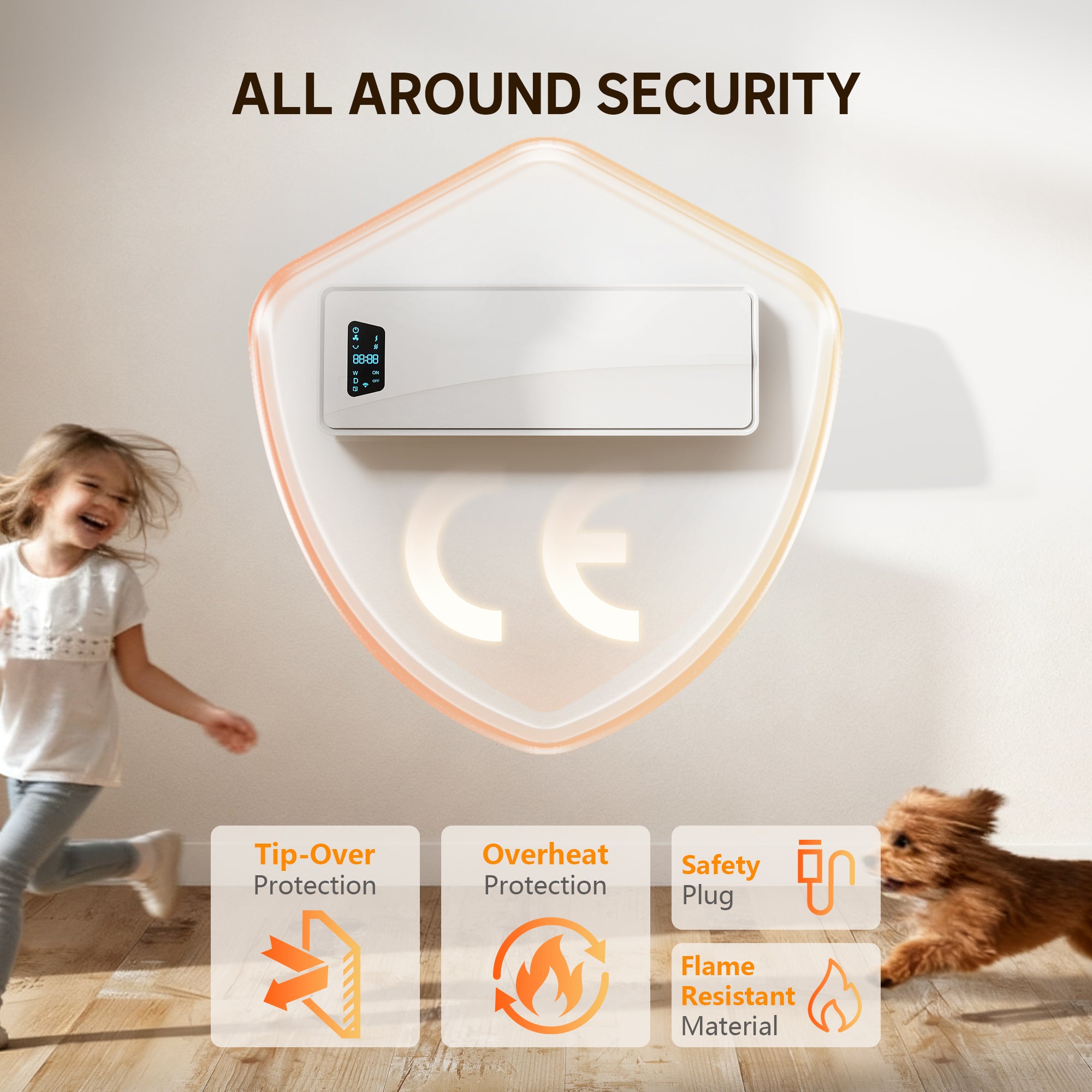 HOMCOM 2000W Ceramic Electric Heater with Fan, Adjustable Thermostat, Wall Mounted - White