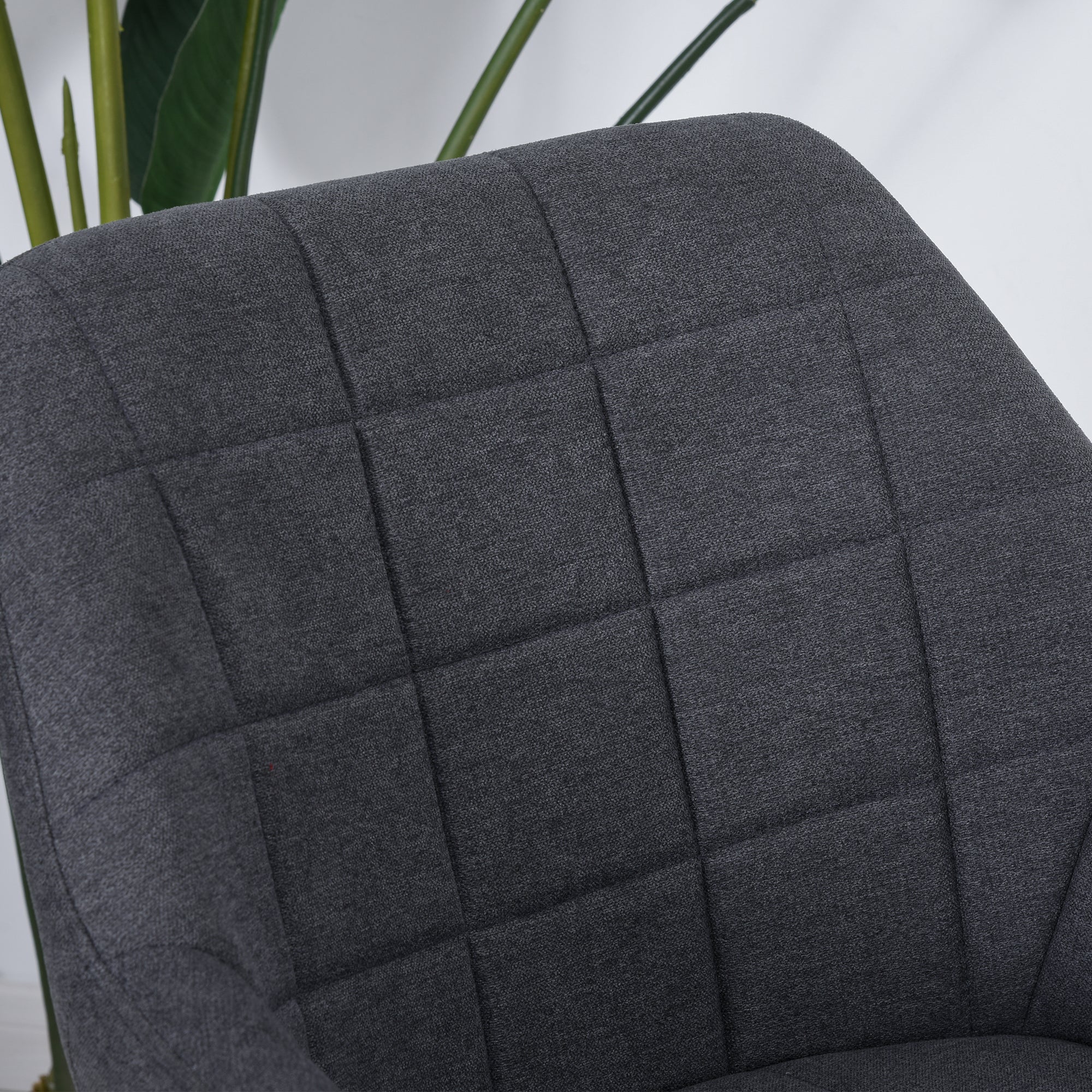 HOMCOM 2 Pieces Linen-Touch Fabric Dining Chair with Grid Pattern Cushion and Backrest, Mid Back Leisure Chair with Steel Leg, Sponge Padded Armchair for Dining Room - North Peak Garden Furniture