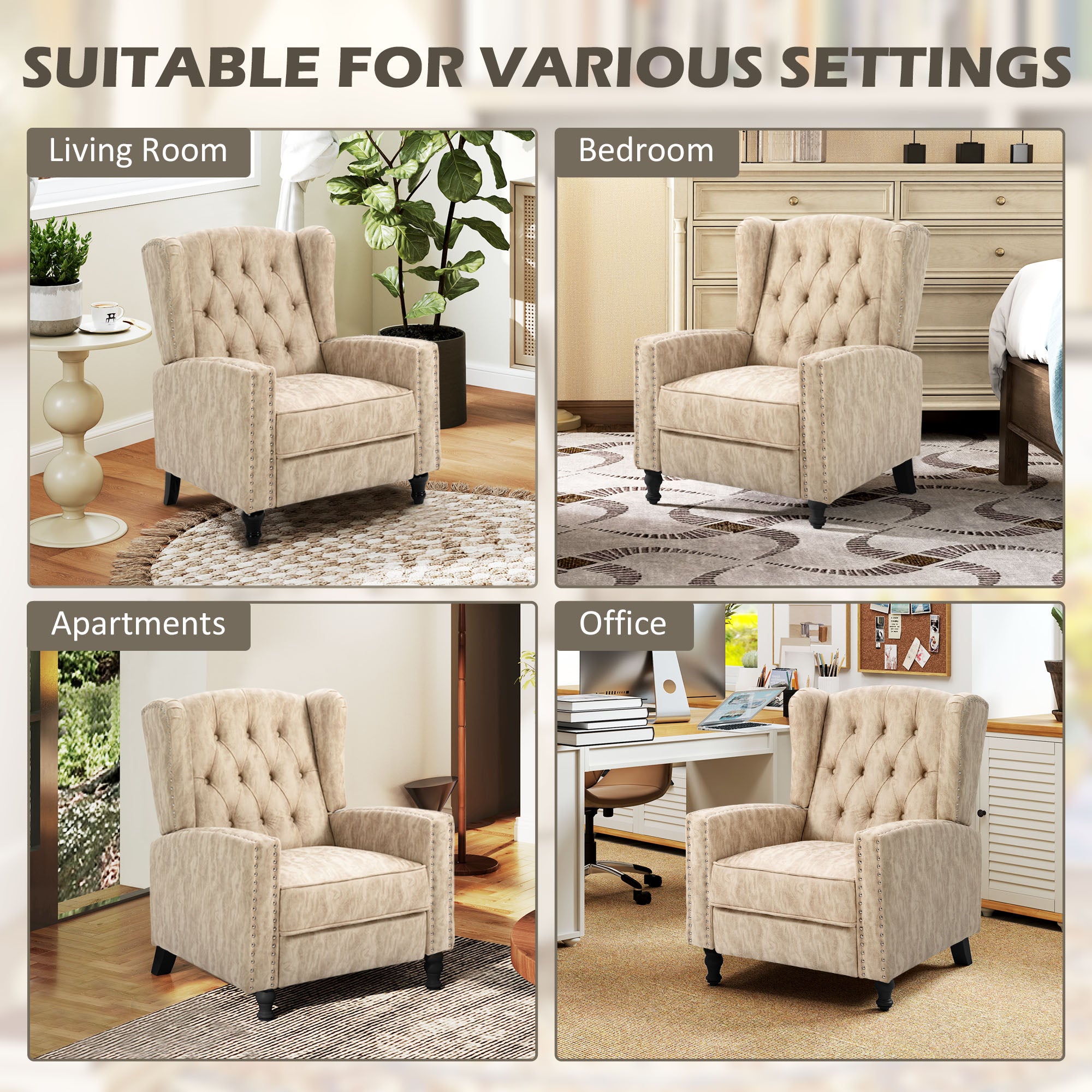 HOMCOM Chesterfield-Style Reclining Armchair - Beige - North Peak Garden Furniture