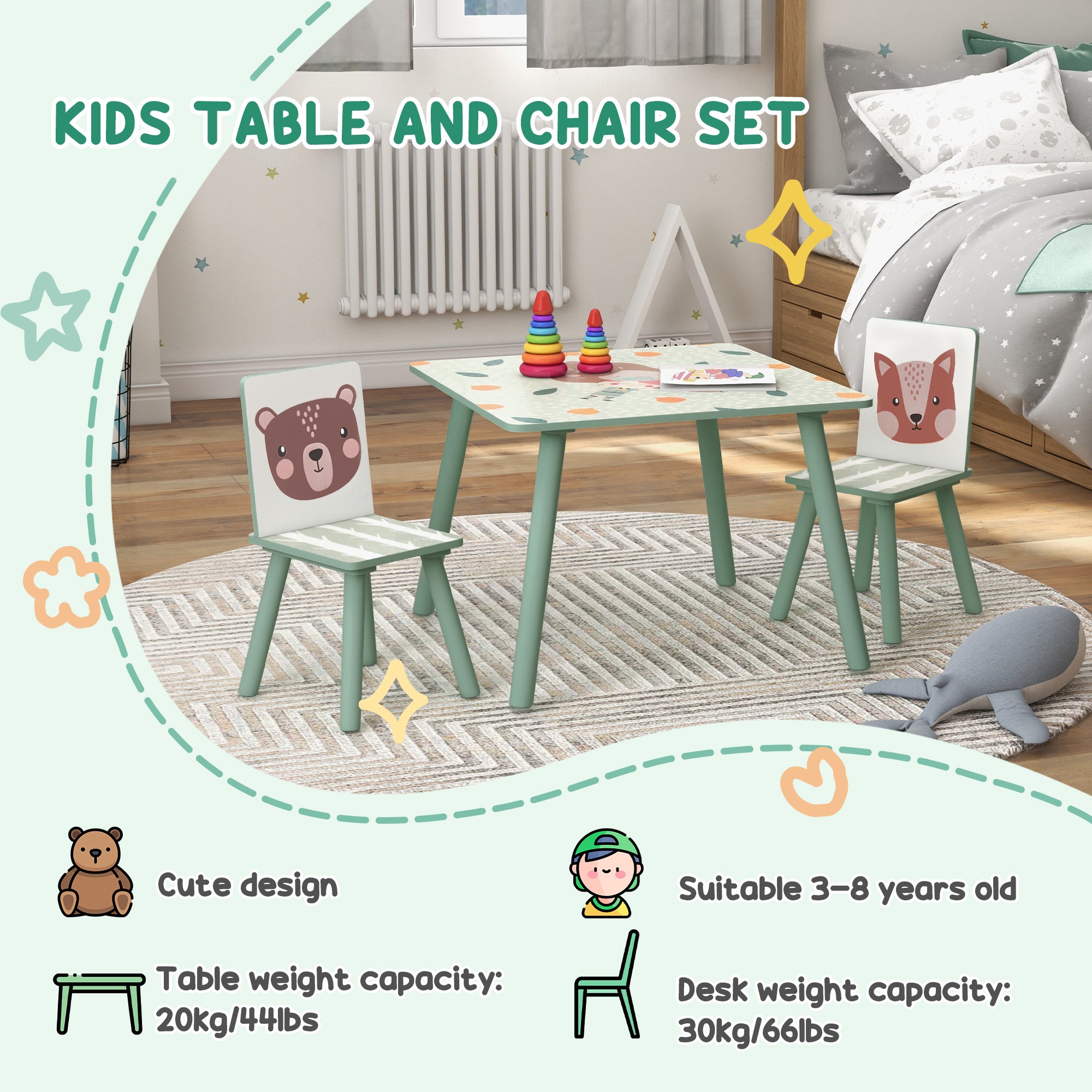 ZONEKIZ Kids Table and Chair Set and Kids Easel with Paper Roll, Storage Baskets, Kids Activity Furniture Set, Green - North Peak Garden Furniture