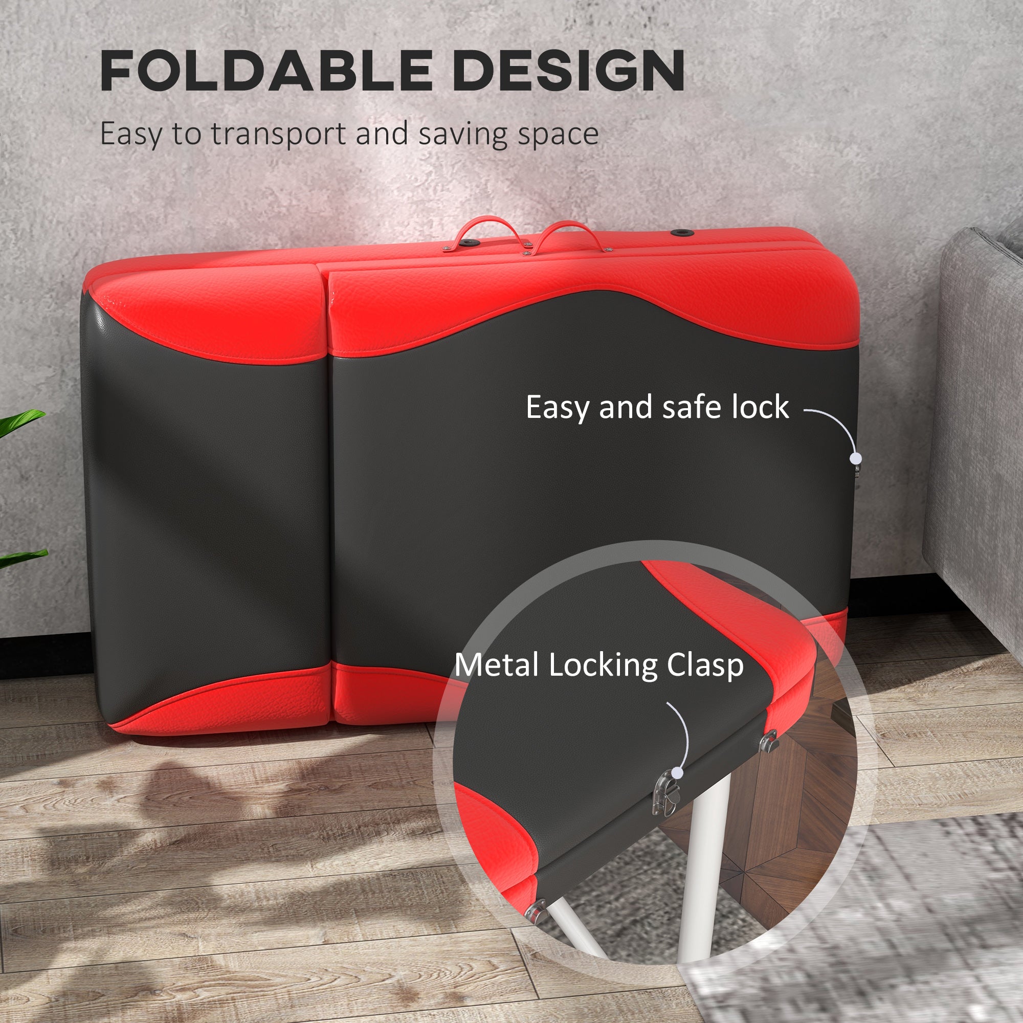 HOMCOM Foldable Massage Table Professional Salon SPA Facial Couch Bed Black and Red - North Peak Garden Furniture