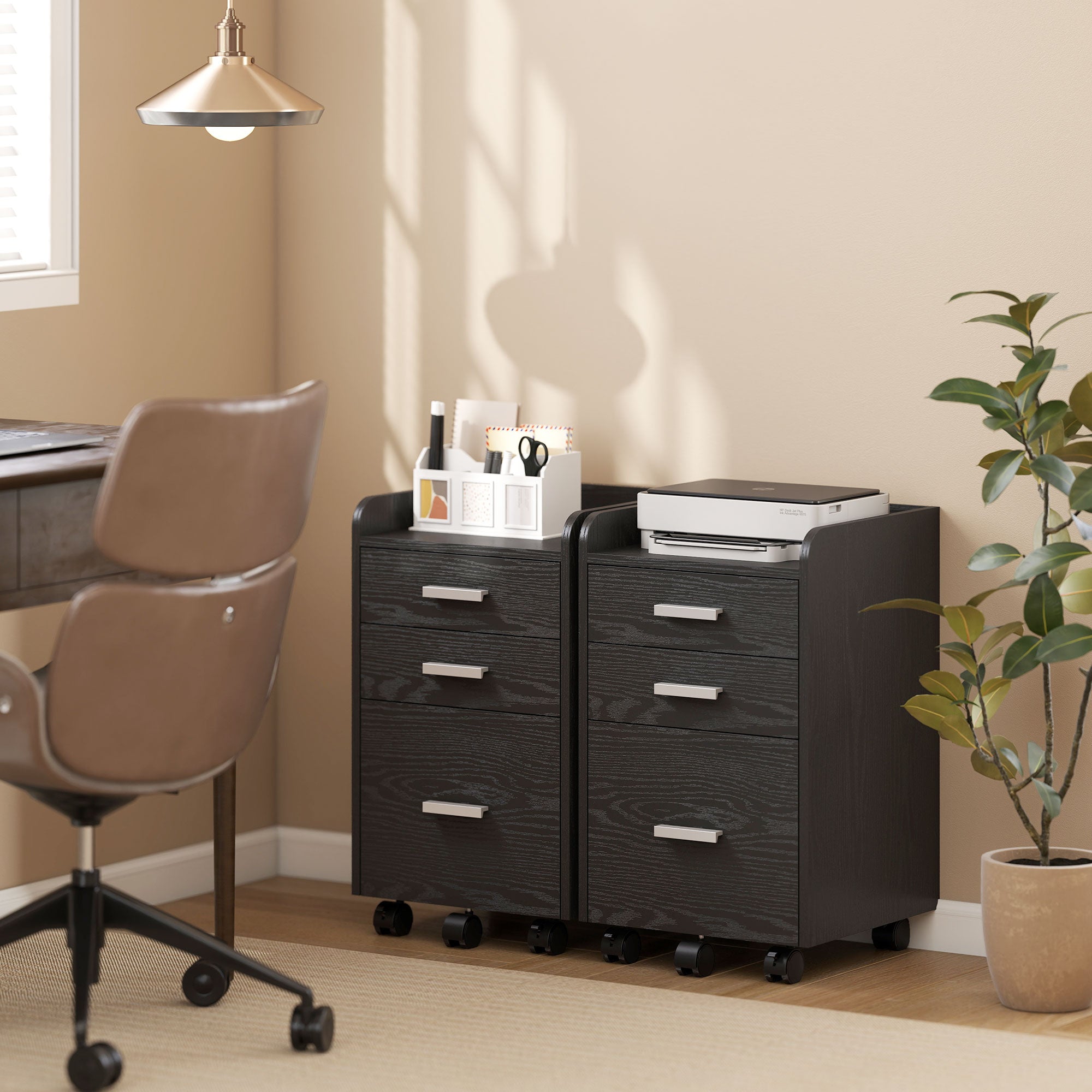 HOMCOM 3 Drawer Filing Cabinet, Rolling File Cabinet with Edged Top for Letter, A4 Size, Hanging File Folders, Black