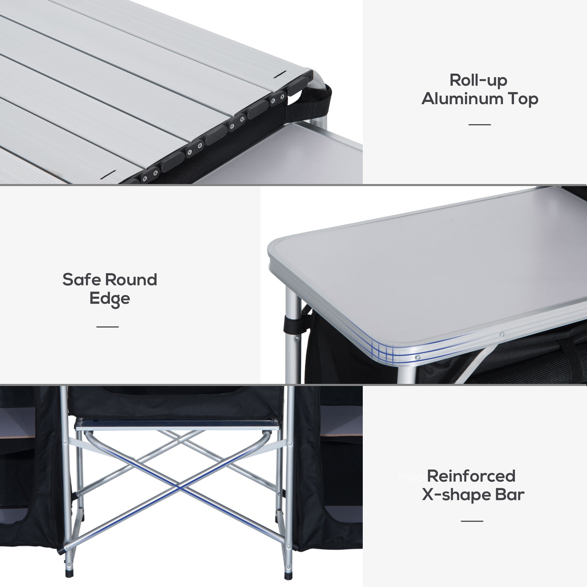 Outsunny Portable Folding Camping Kitchen Table with Windscreen, Storage Cupboards, Aluminium Frame for BBQs, Parties, Picnics | Aosom UK