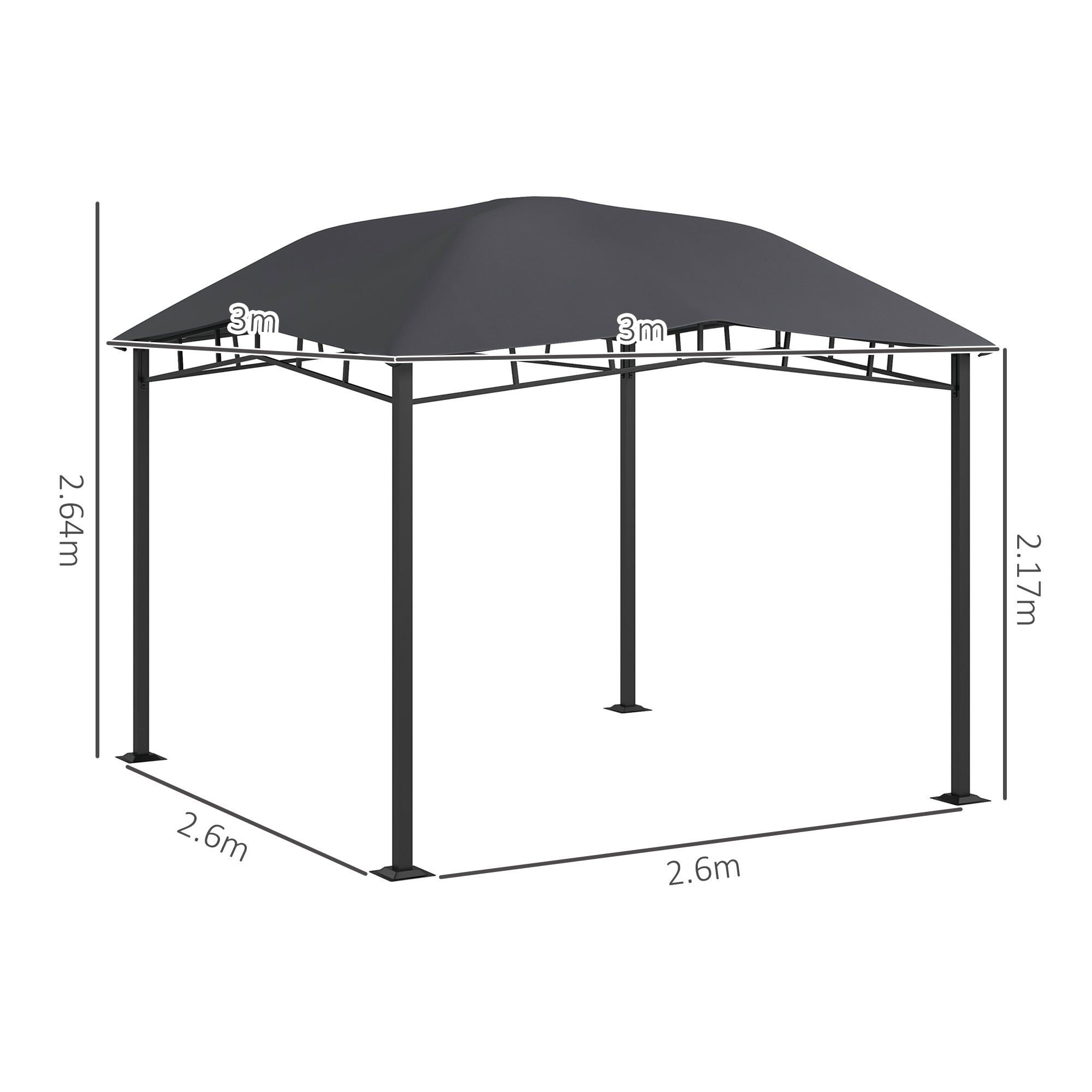 Outsunny 3x3(m) Outdoor Gazebo Garden Gazebo Pavilion Sunshade Canopy Tent with Steel Frame, Grey - North Peak Garden Furniture