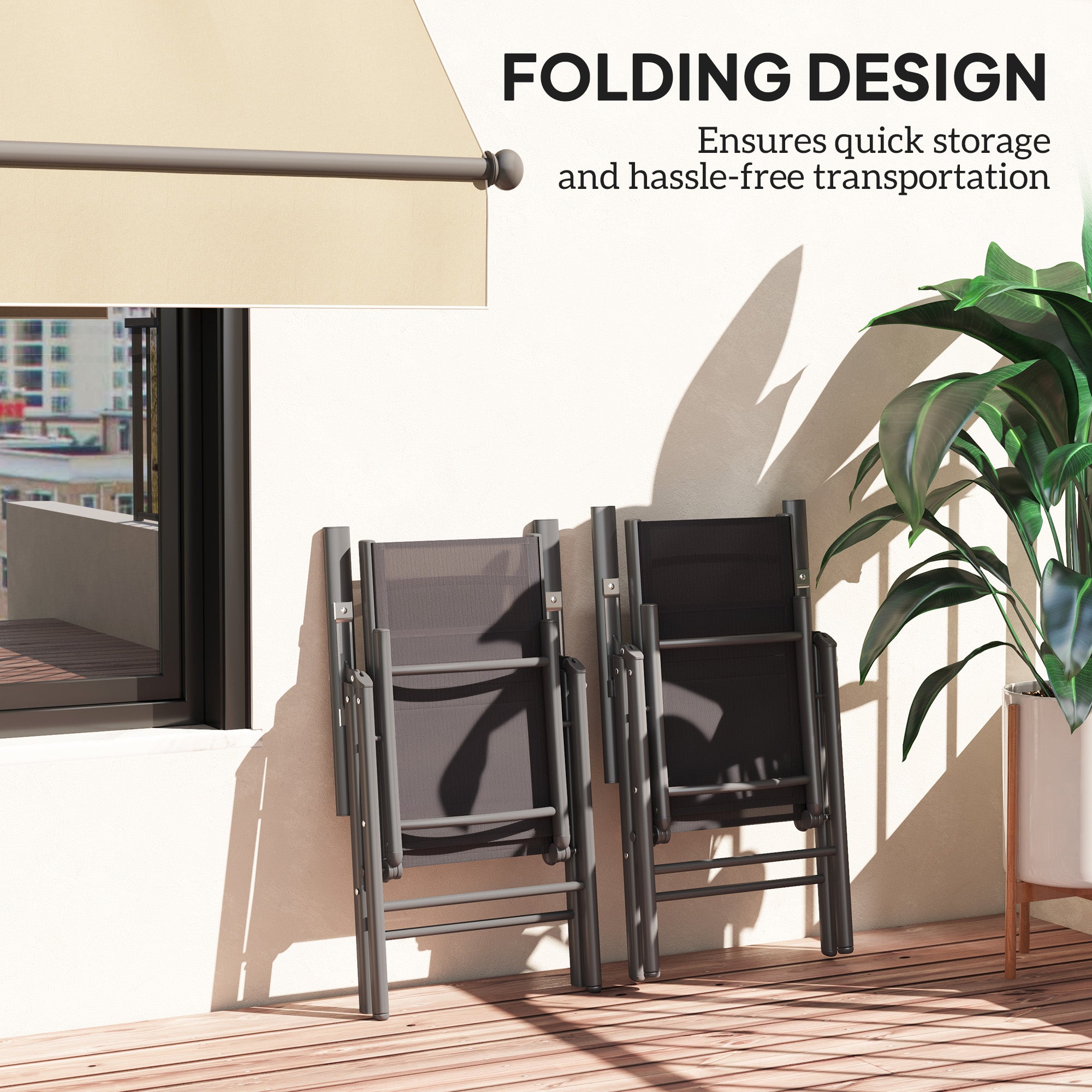 Outsunny Set of 2 Folding Chair, Aluminium Frame Outdoor Camping Chairs with Breathable Mesh Back and Seat, Garden Chair Set with Armrests for Balcony, Dark Grey - North Peak Garden Furniture