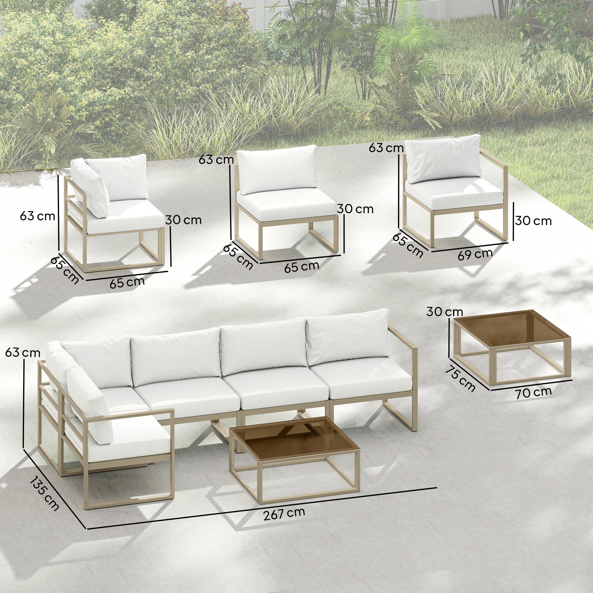 Outsunny 5 Seater Aluminium Garden Furniture Set, Garden Sofa Set with Thick Cushions for Patio and Balcony, Outdoor, White
