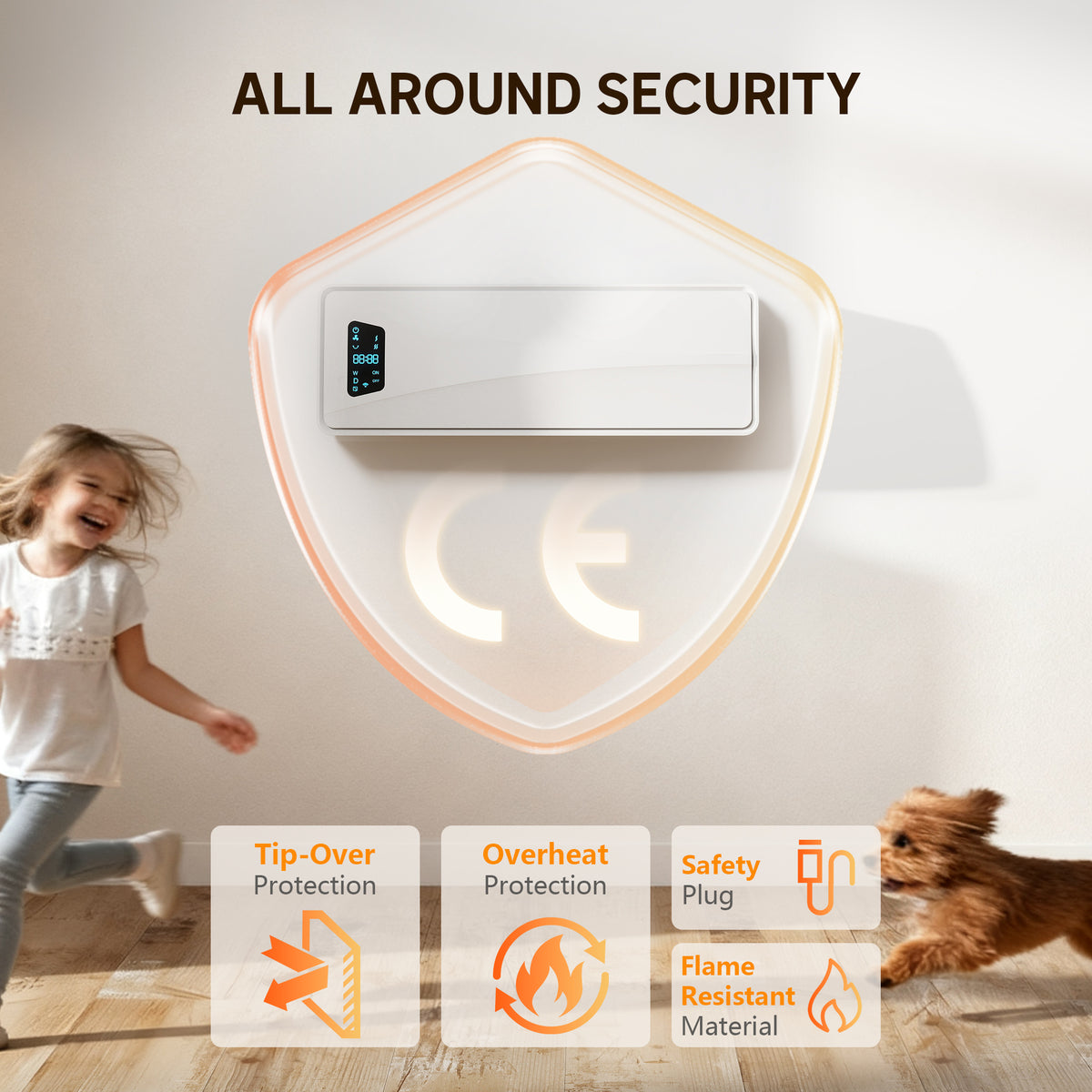HOMCOM 2000W Ceramic Electric Heater with Fan, Adjustable Thermostat, Wall Mounted - White