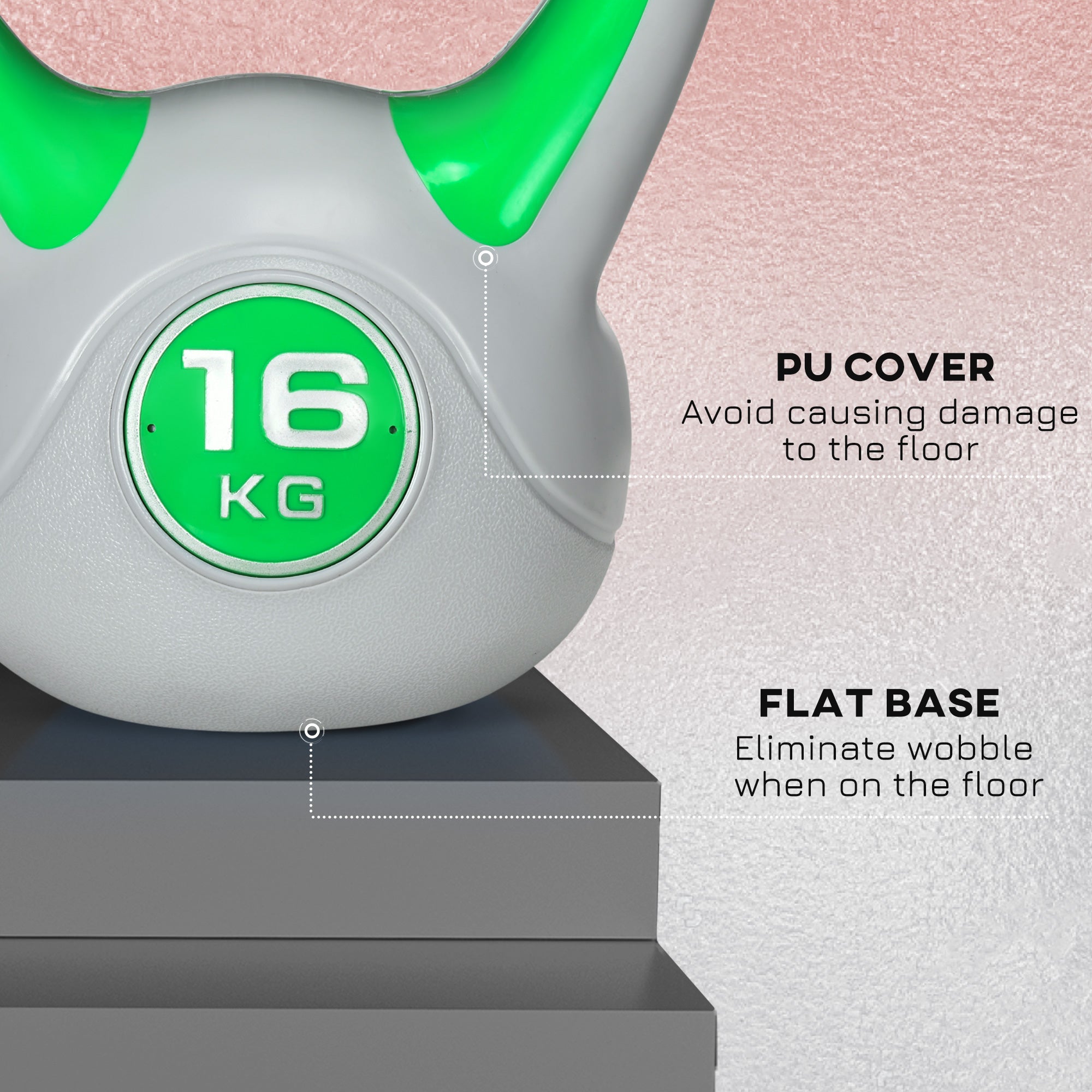 SPORTNOW Kettlebell, 16kg Kettle Bells with Handle for Home Gym Weight Lifting and Strength Training, Green and Grey - North Peak Garden Furniture