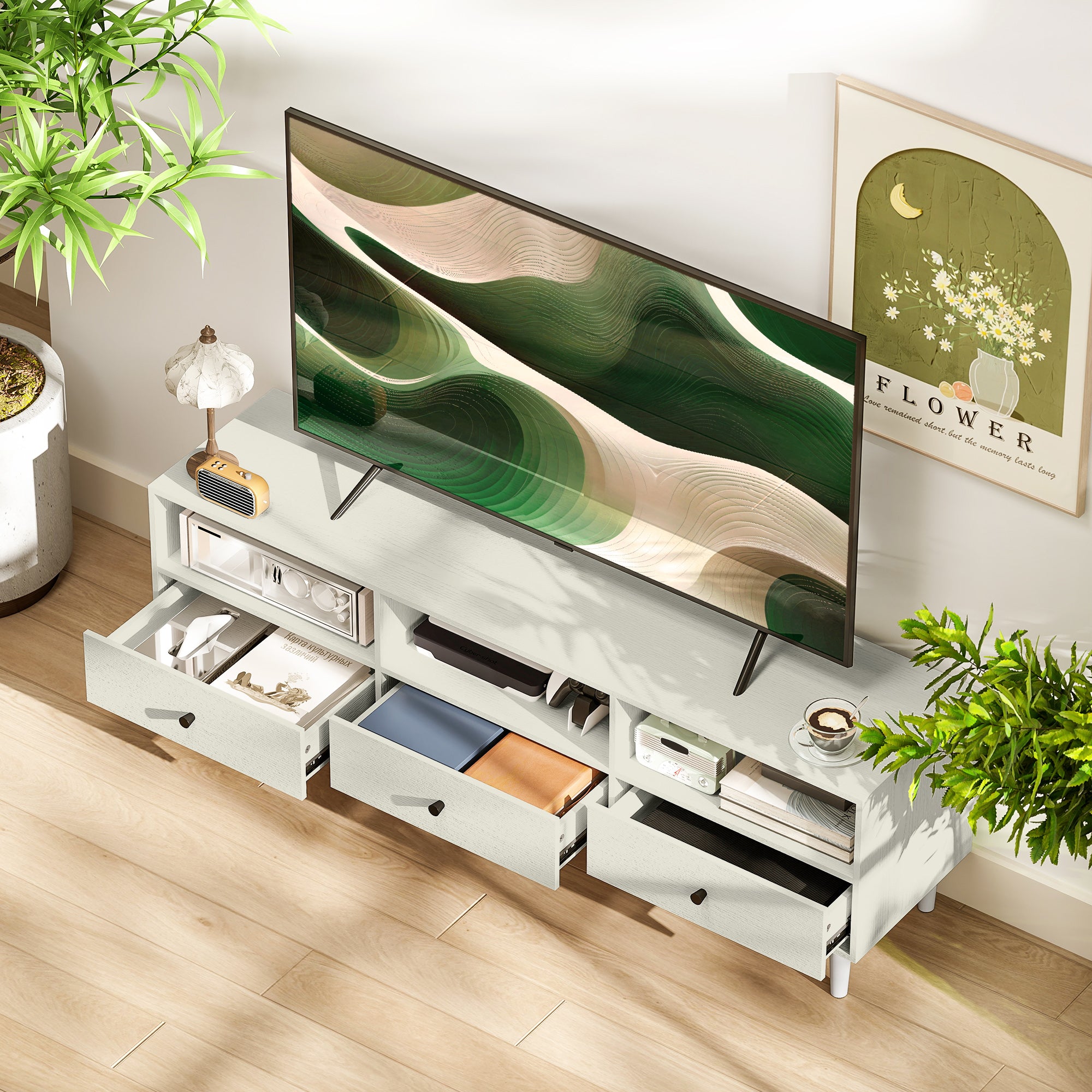 HOMCOM Multi-Storage Minimal TV Stand - White
