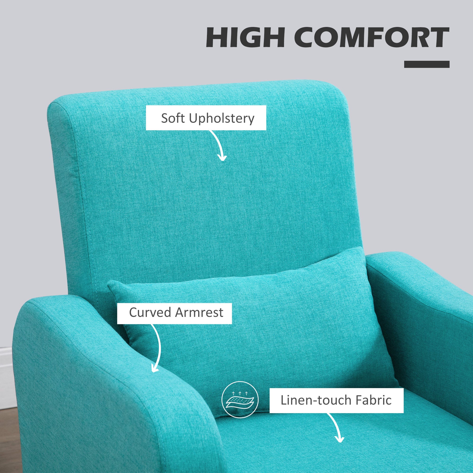 HOMCOM Accent Chair, Linen-Touch Armchair, Upholstered Leisure Lounge Sofa for Living Room, Club Chair with Wooden Frame, Teal - North Peak Garden Furniture