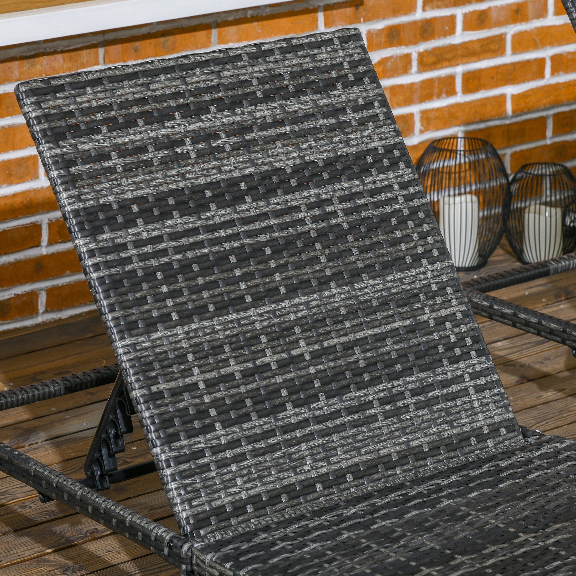 Outsunny Set of Two Reclining Rattan Sun Loungers, with Cushions - Grey - North Peak Garden Furniture