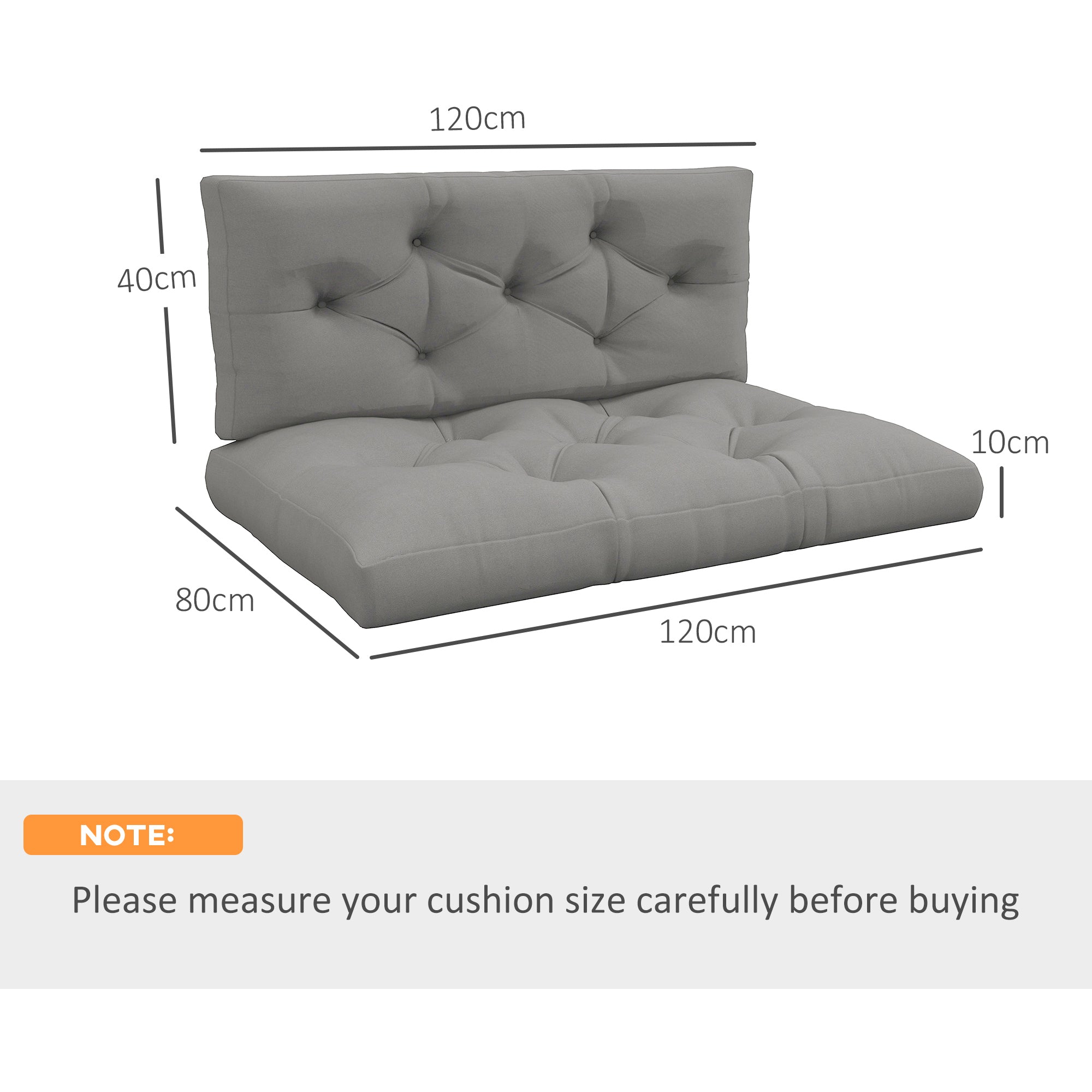 Outsunny 2 Seater Pallet Seat Cushions Back Pillows Replacement, Patio Chair Cushions Set for Indoor Outdoor, Light Grey - North Peak Garden Furniture