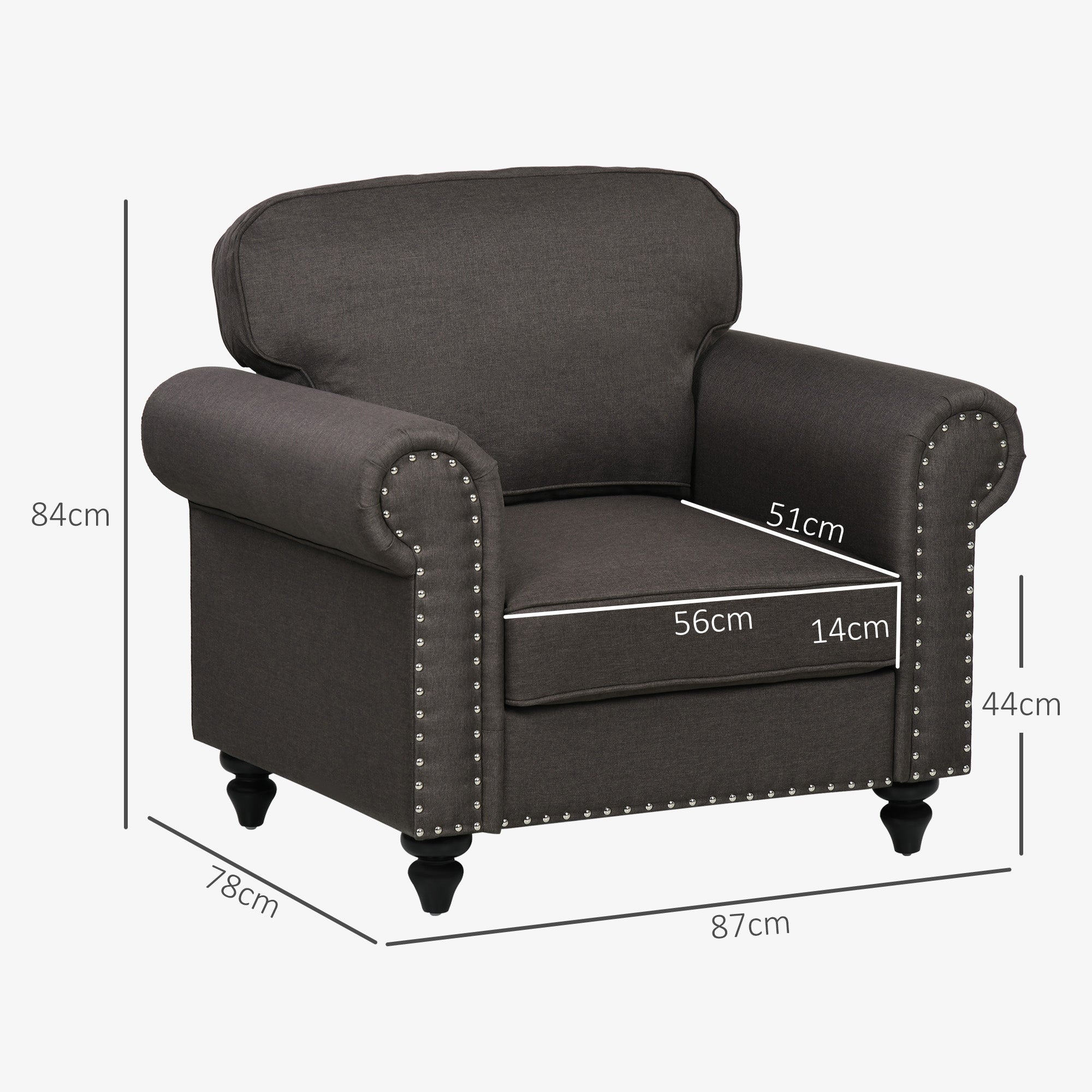 HOMCOM Mid-Century Armchair, with Pocket Springs - Dark Brown - North Peak Garden Furniture
