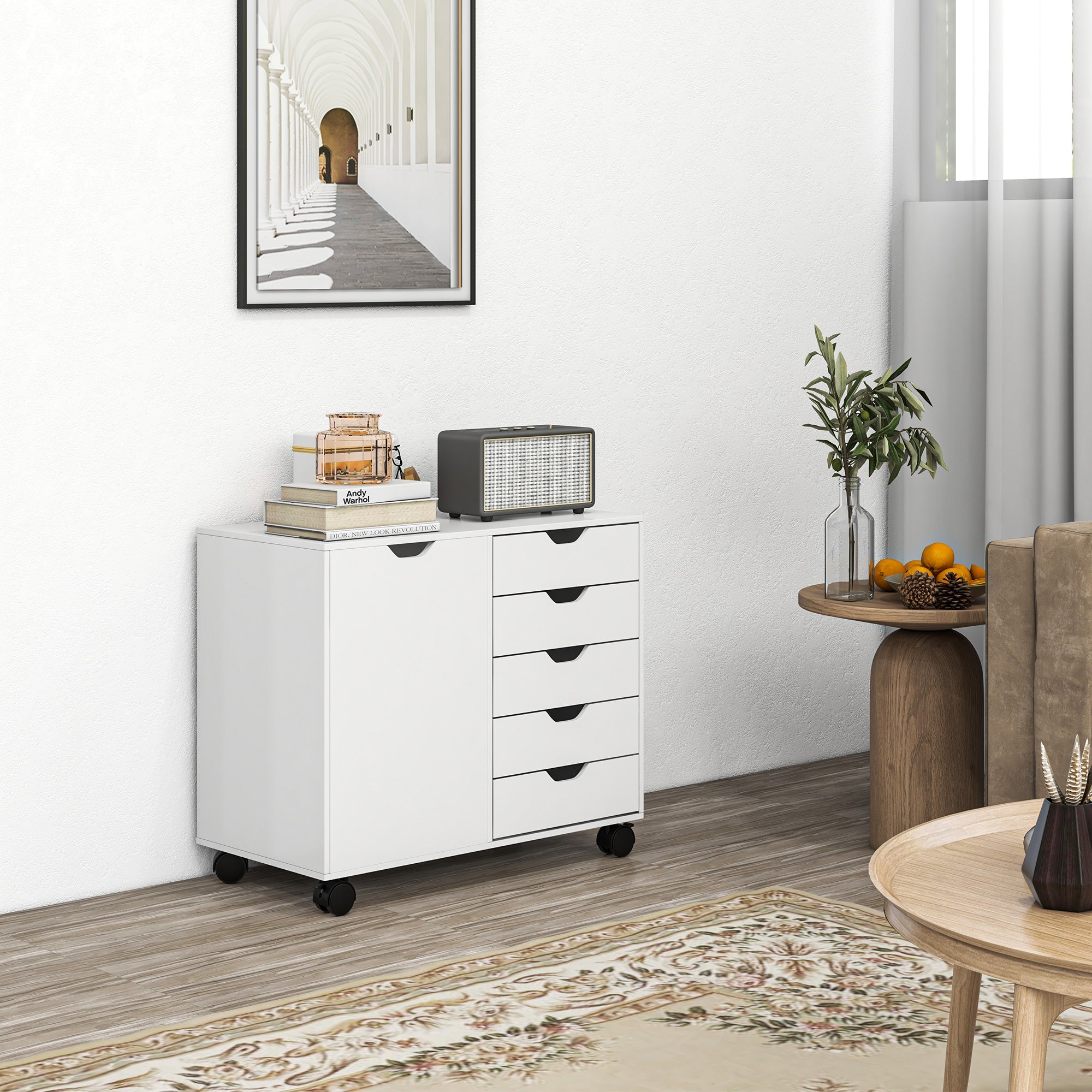 HOMCOM Multi-Storage Mobile Office Storage Cabinet - White - North Peak Garden Furniture