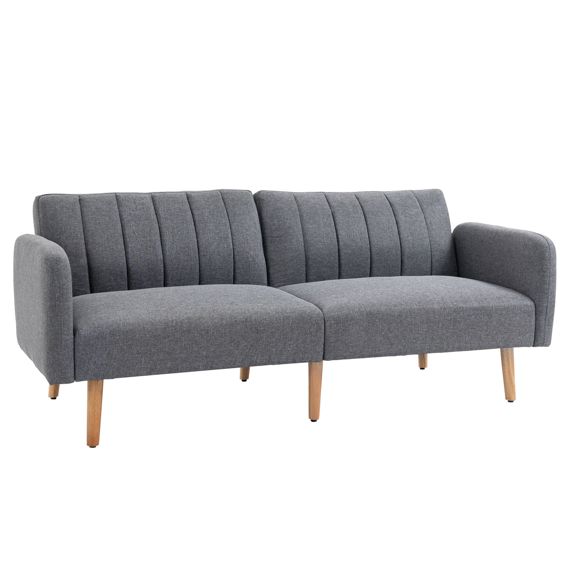 HOMCOM Two Seater Sofa Bed, Convertible Linen Fabric Sofa Couch, Click Clack Sofabed with Adjustable Split Backrest for Living Room, Bedroom, Guest Room, Grey - North Peak Garden Furniture
