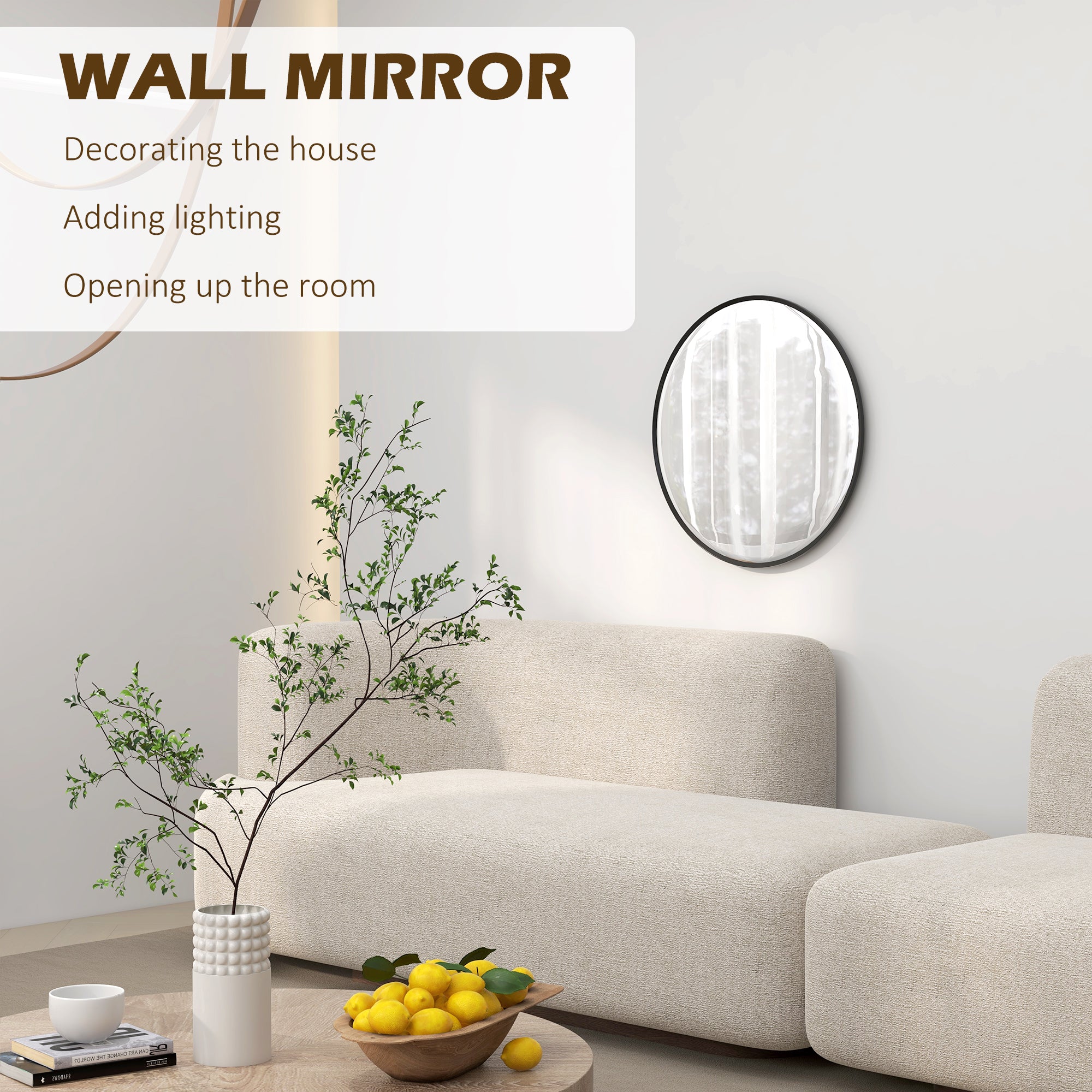 HOMCOM 61cm Decorative Wall Mirror for Bedroom Living Room, Modern Round Bathroom Mirror for Home Decor, Black - North Peak Garden Furniture