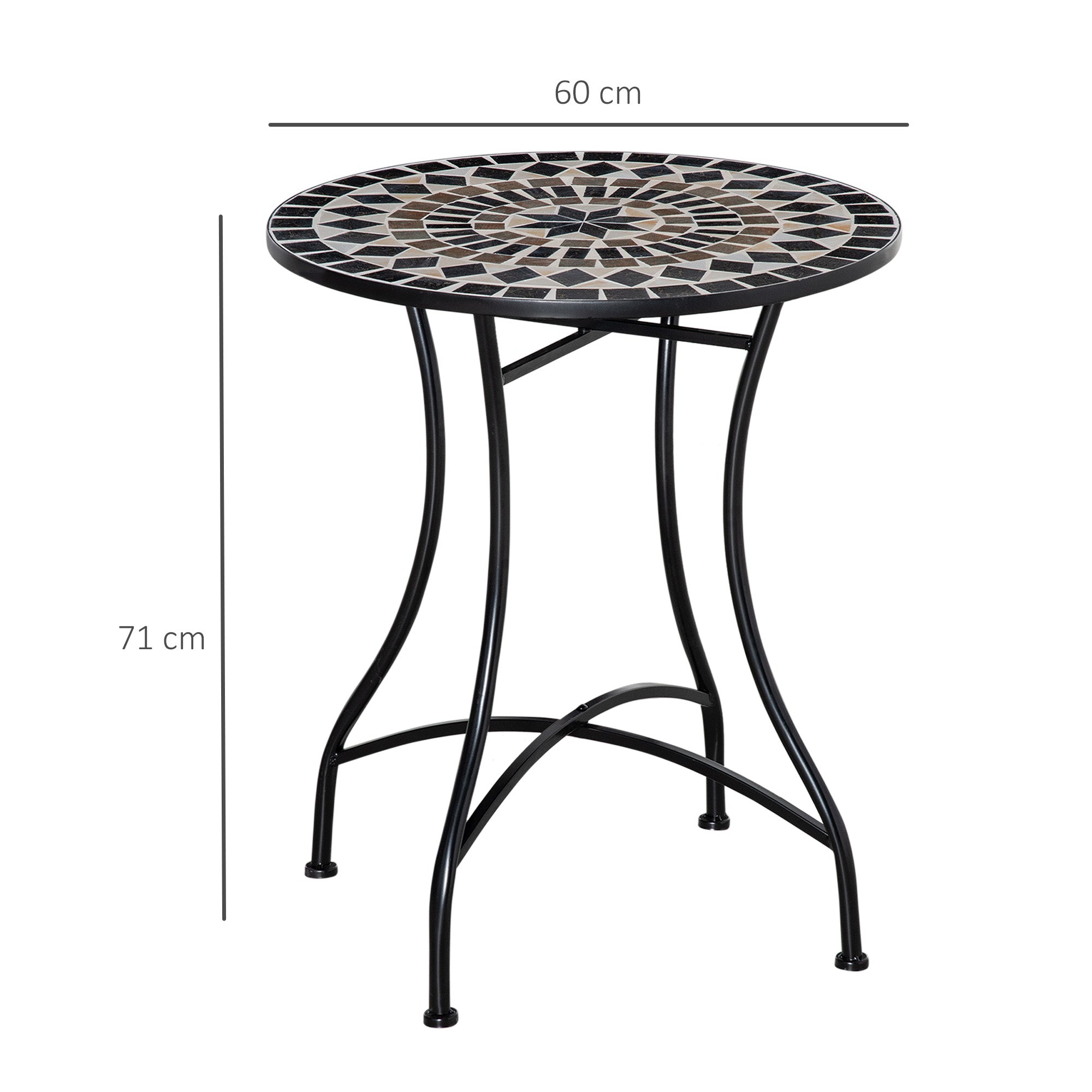 Outsunny Φ60cm Mosaic Outdoor Patio Table - Black - North Peak Garden Furniture