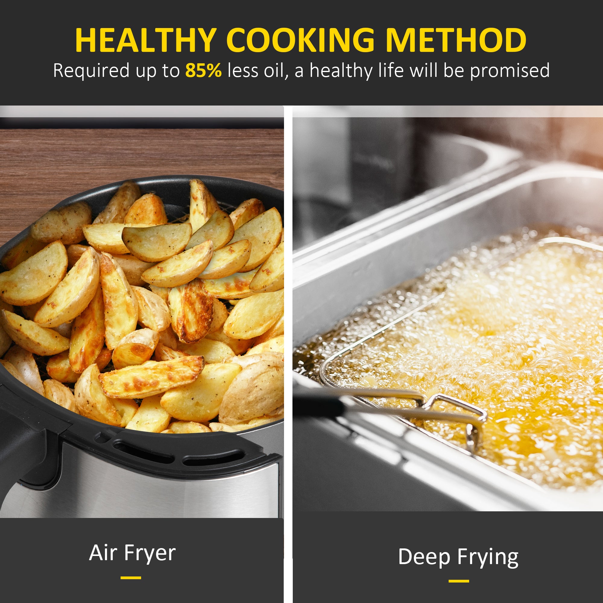 HOMCOM 6.5L Single Basket Air Fryer, 80-200°C Temperature, Black and Grey - North Peak Garden Furniture