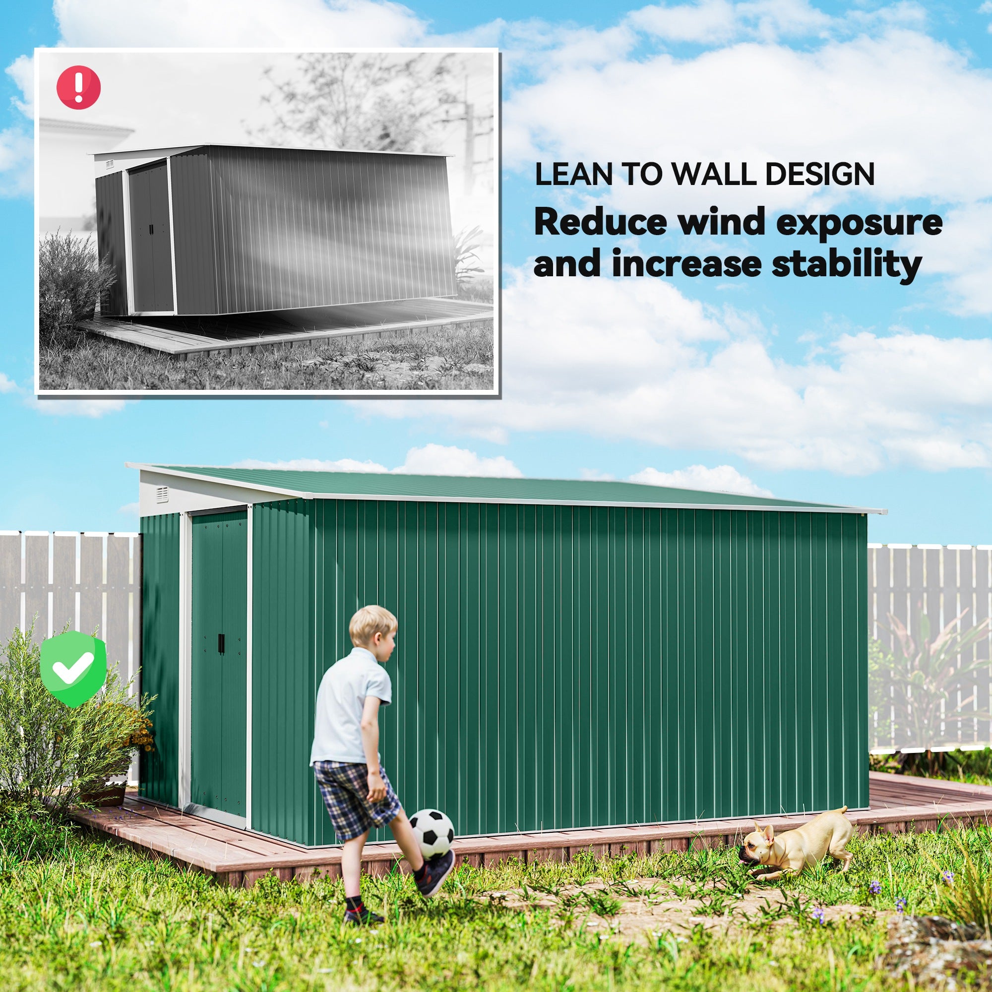 Outsunny Garden Metal Storage Shed Outdoor Metal Tool House with Double Sliding Doors and 2 Air Vents, 11.3x9.2ft, Green - North Peak Garden Furniture