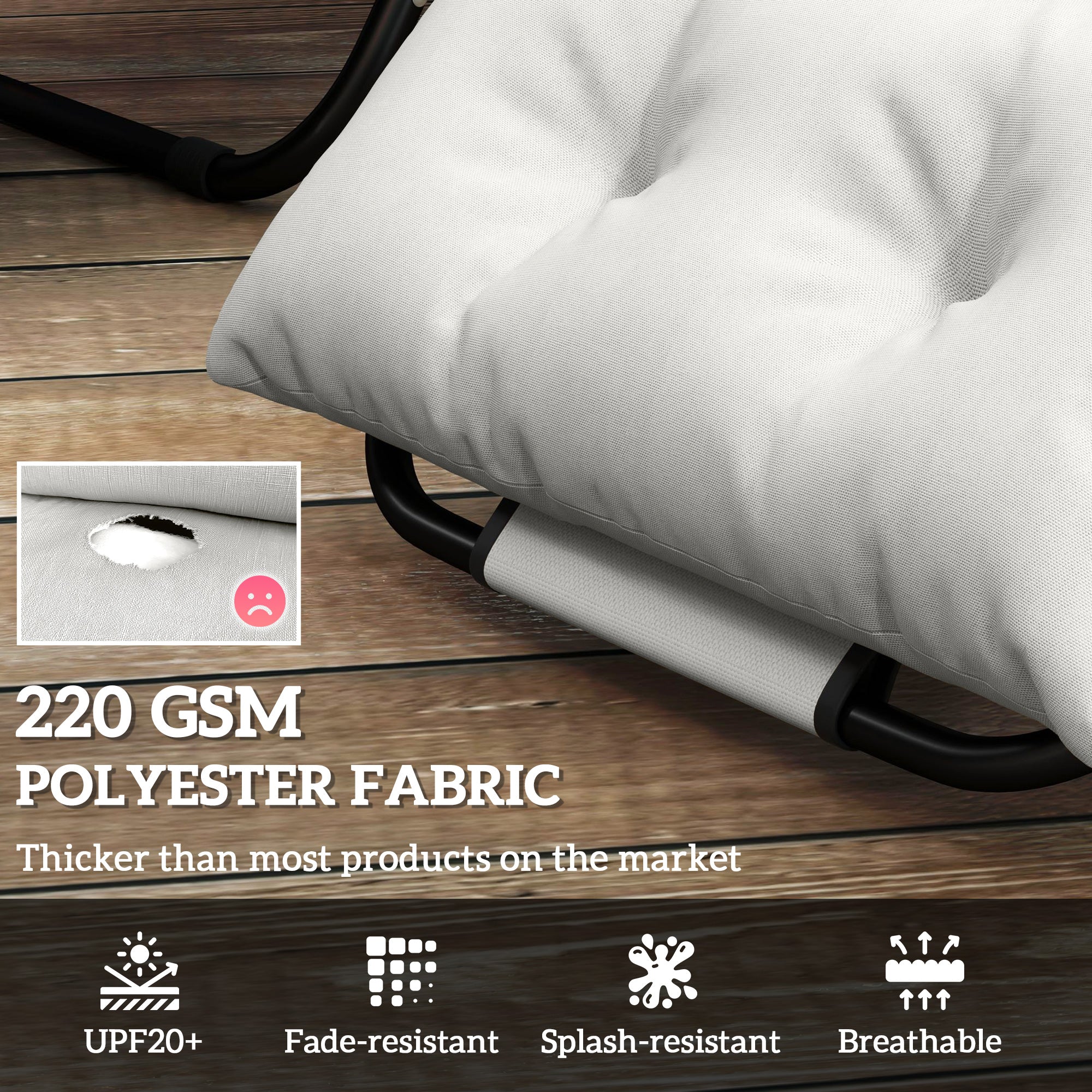 Outsunny Set of Two 190 x 56cm Sun Lounger Cushions - Light Grey - North Peak Garden Furniture