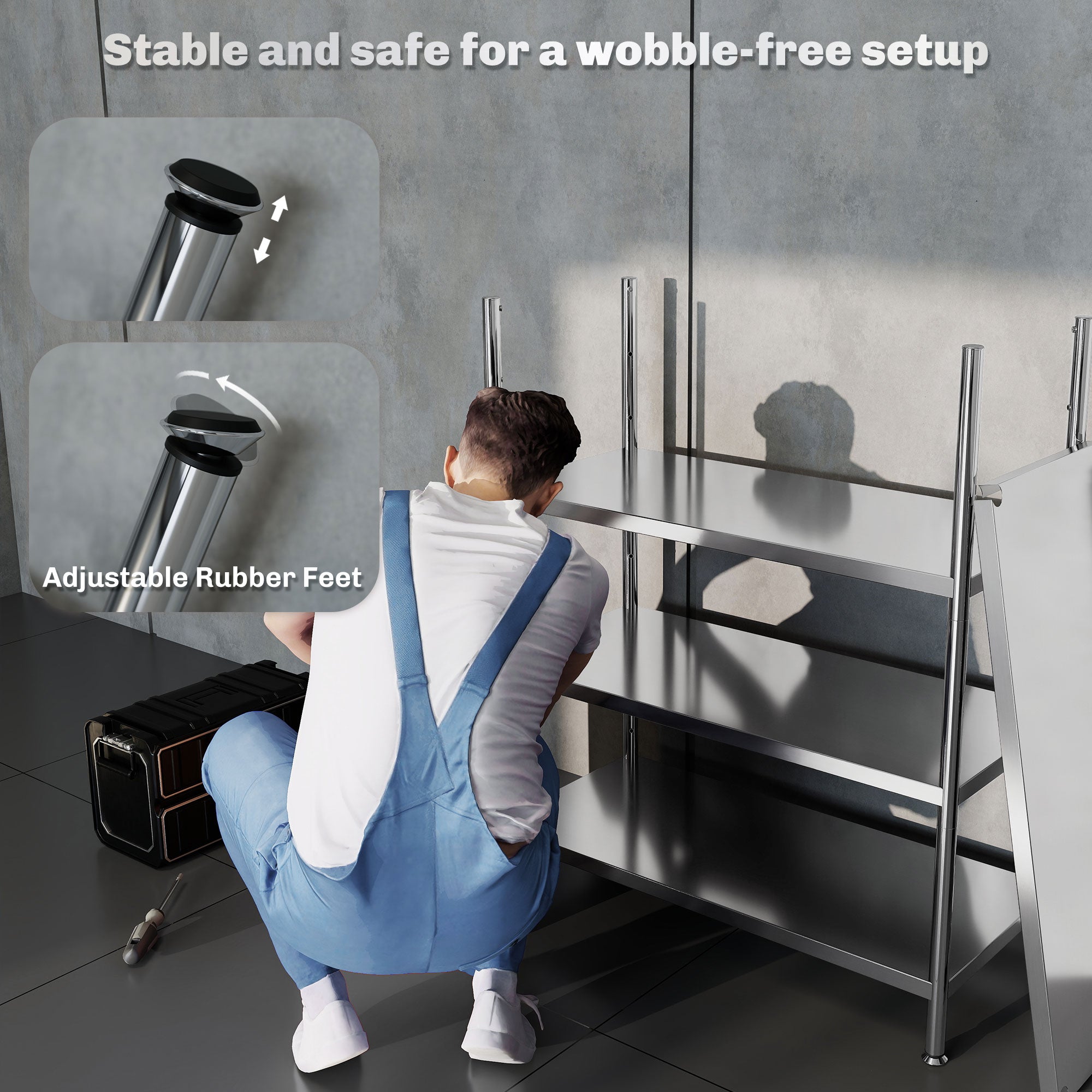 HOMCOM 4-Tier Bakers Rack with Storage, Stainless Steel Microwave Stand with Adjustable Shelves for Small Spaces, Kitchen Storage Unit for Spices, Pots and Pans, Silver Tone
