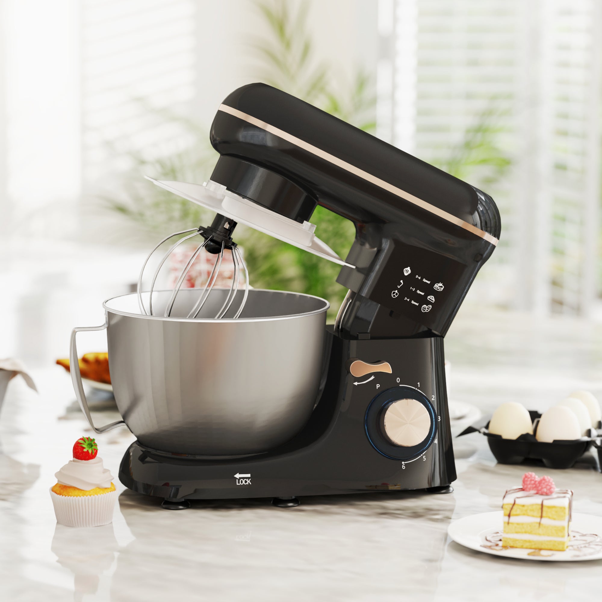 HOMCOM 1300W Kitchen Stand Mixer, with Accessories - Black - North Peak Garden Furniture