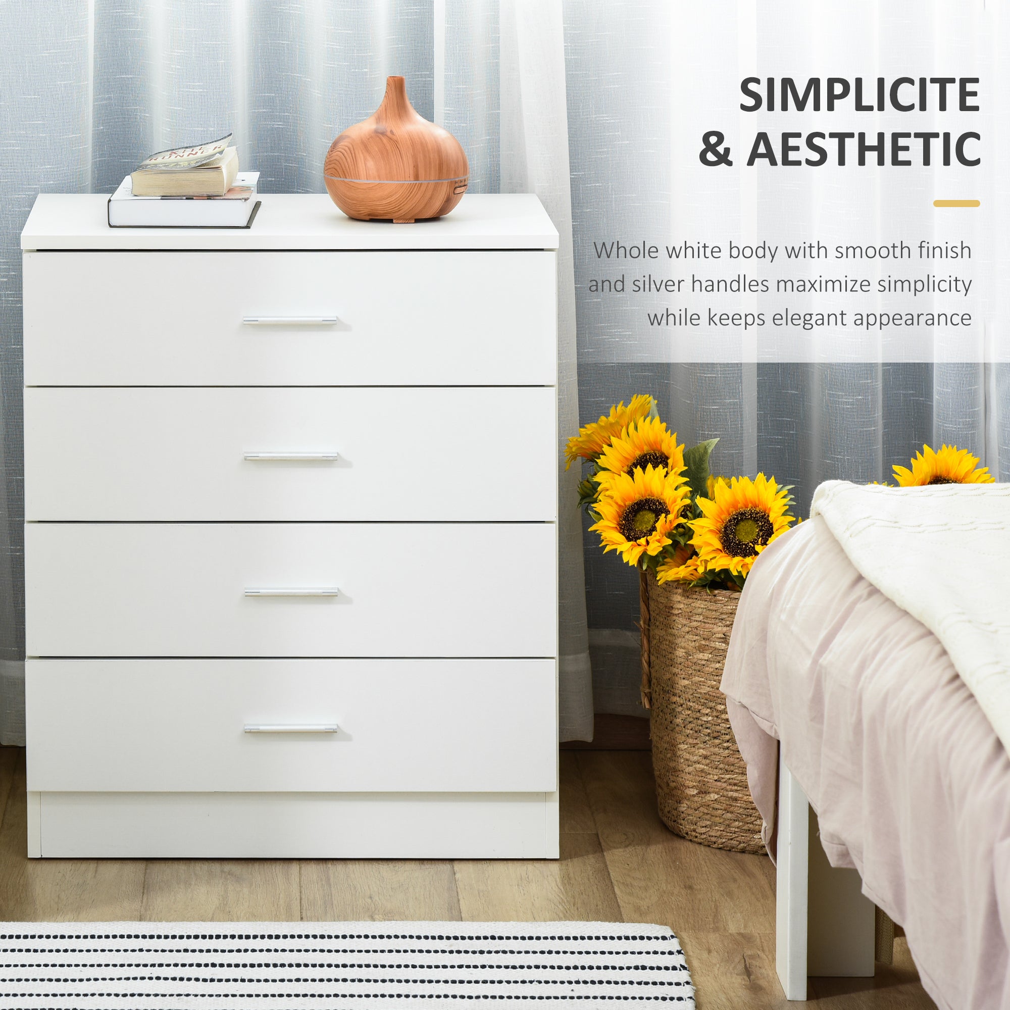 HOMCOM Chest of Drawers, 4 Drawers Storage Cabinet with Metal Rails, Anti-Tip for Playroom, Nursery Room, Hallway, etc - North Peak Garden Furniture