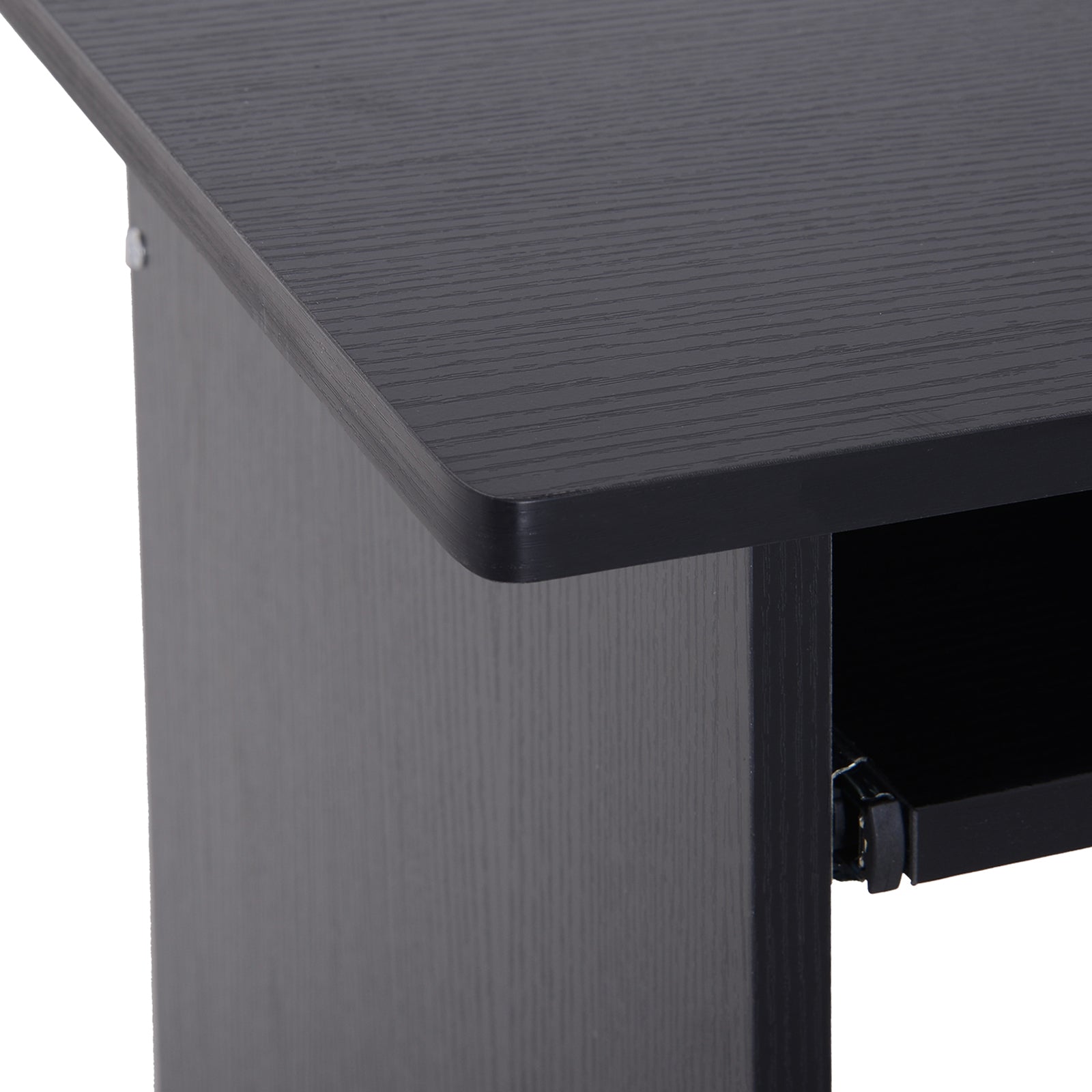 HOMCOM Compact Small Computer Table Wooden Desk Keyboard Tray Storage Shelf Modern Corner Table Home Office Black - North Peak Garden Furniture