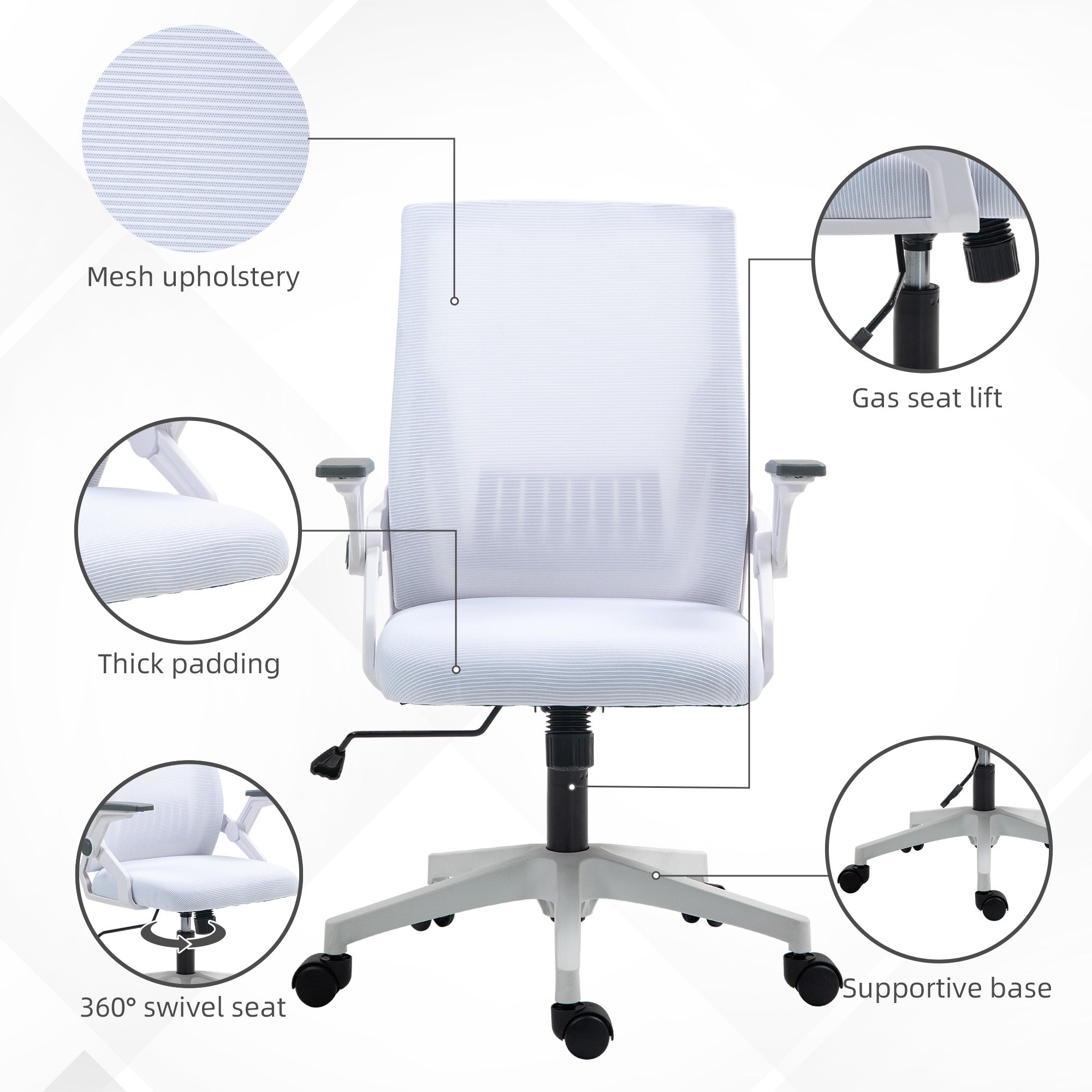 Vinsetto Office Chair, with Lumbar Support - White - North Peak Garden Furniture