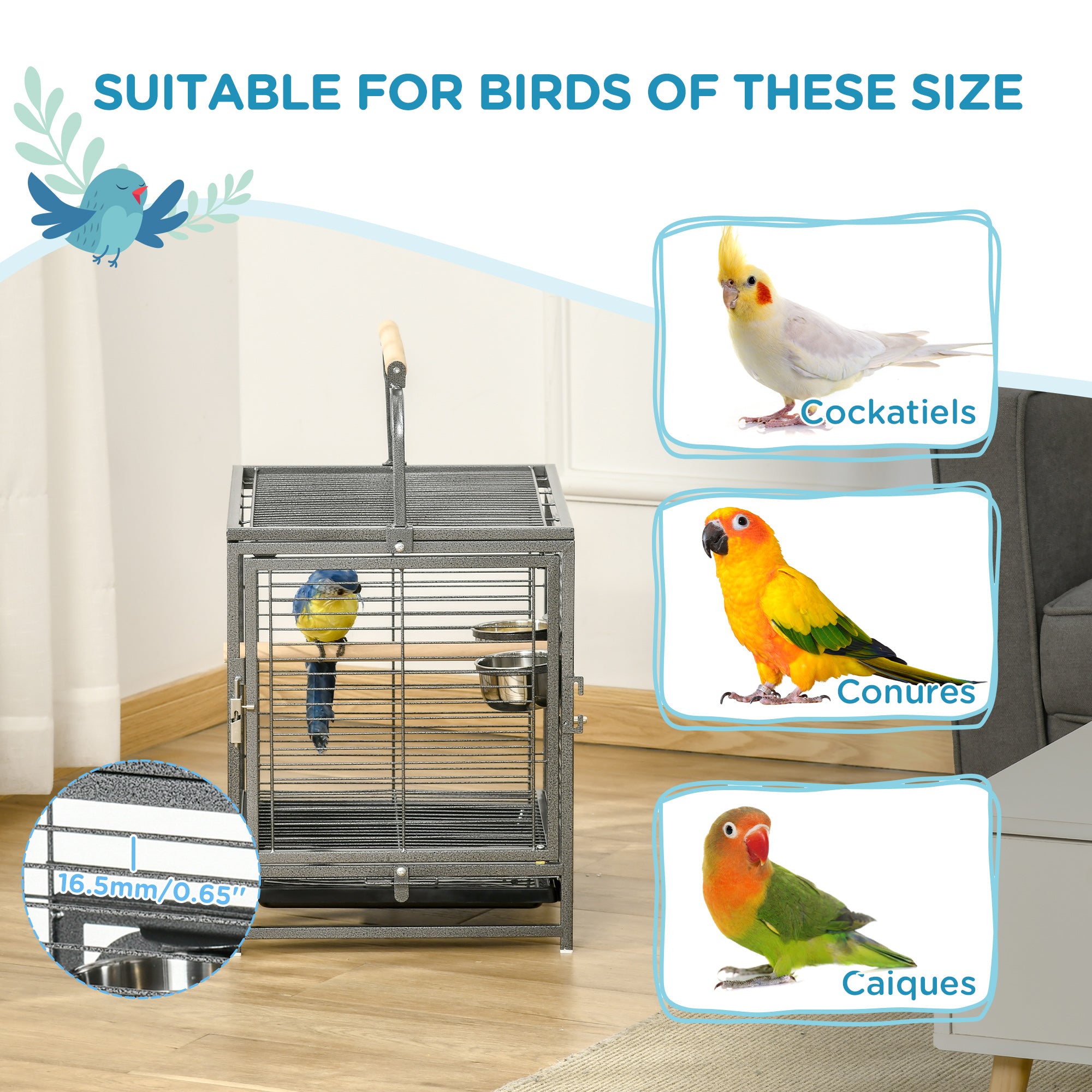PawHut Parrot Cage, Travel Carry Pet Bird Cage, with Metal Handle - North Peak Garden Furniture