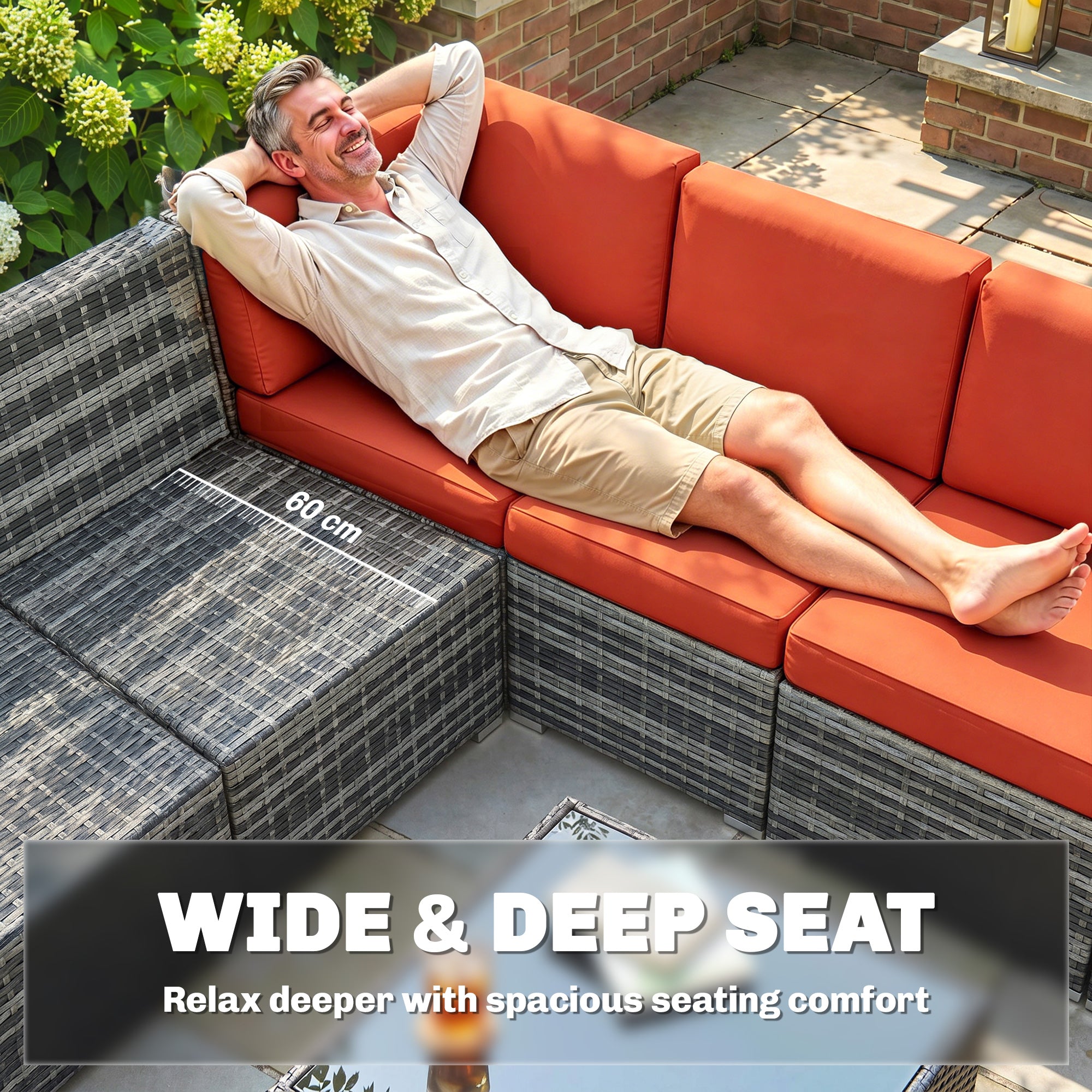 Outsunny Eight-Piece Rattan Sofa Set - Orange/Grey