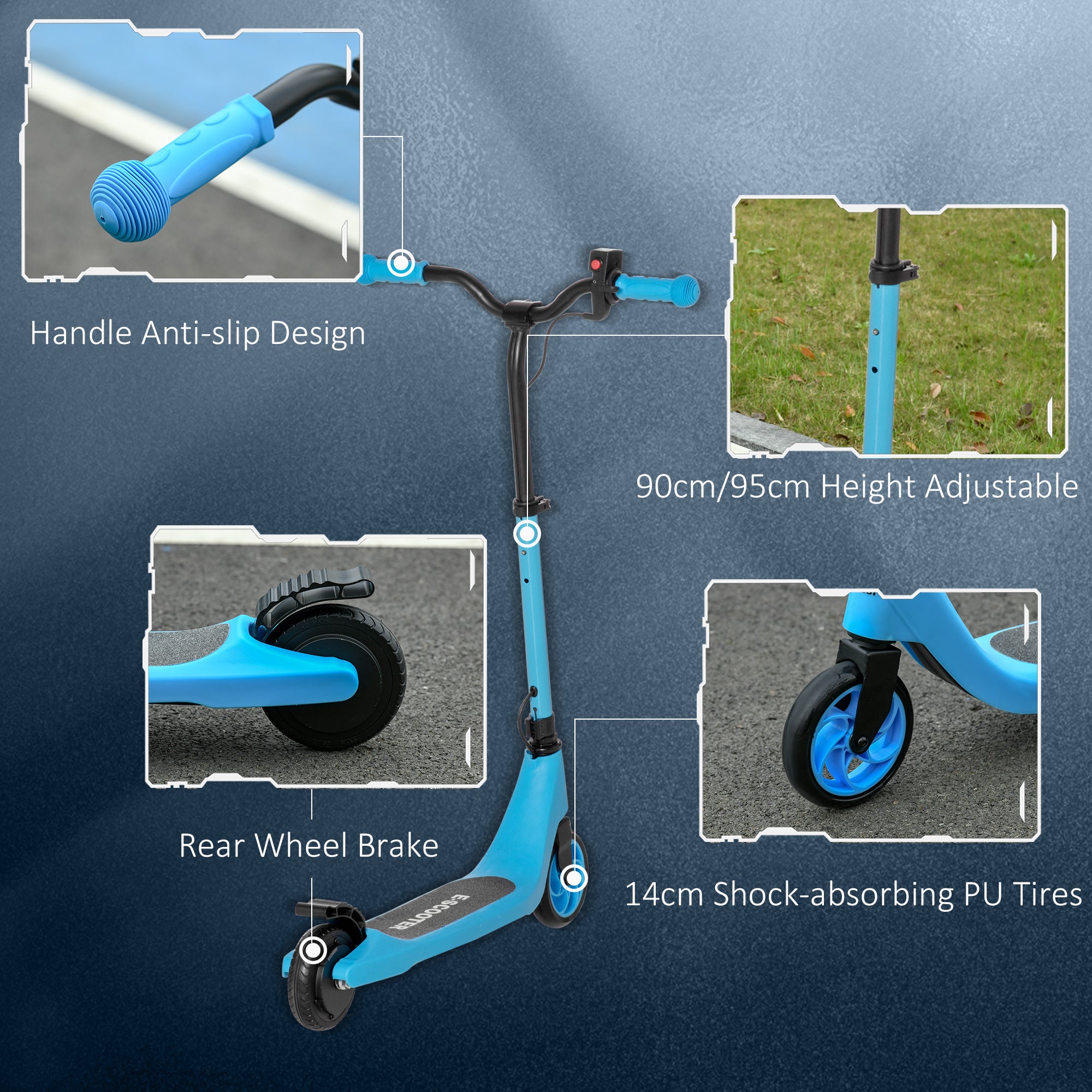 HOMCOM Electric Scooter, 120W Motor E-Scooter with Battery Display, Adjustable Height, Rear Brake for Ages 6+ Years - Blue - North Peak Garden Furniture