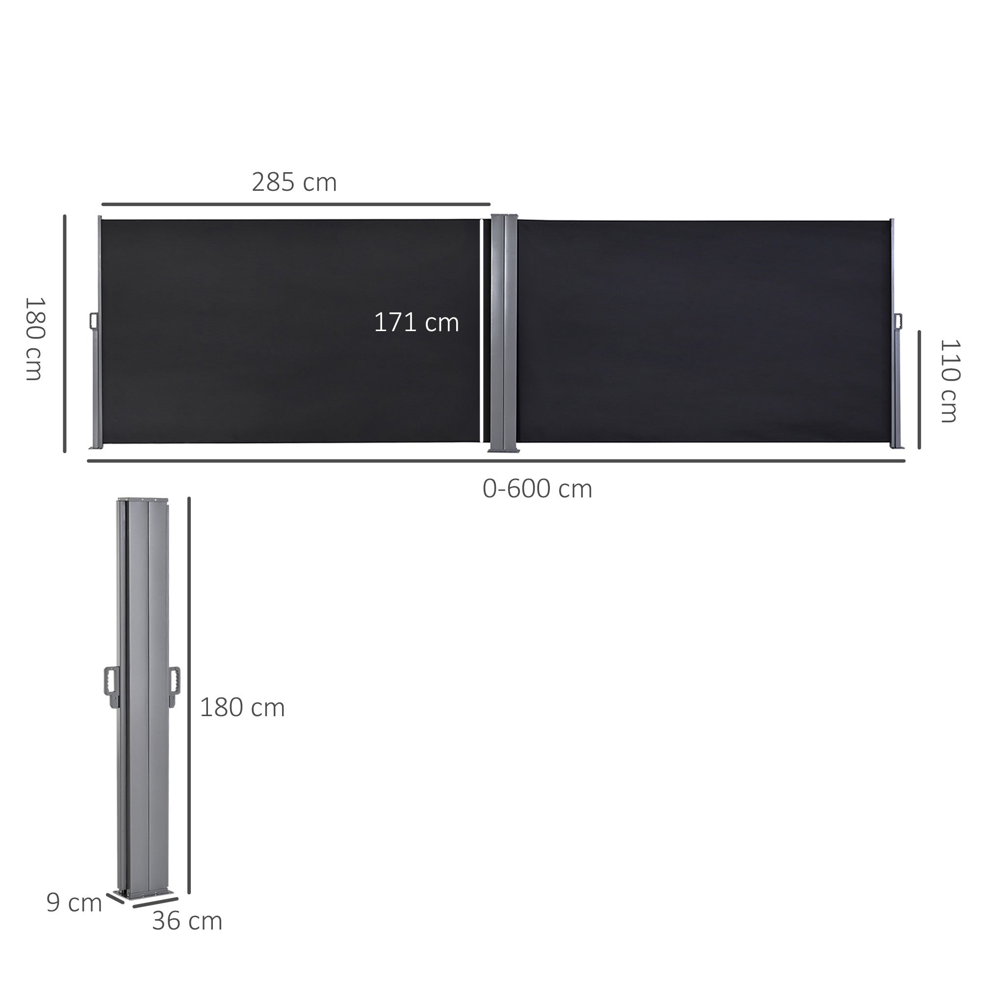 Outsunny Steel Frame Retractable Double Side Awning Grey