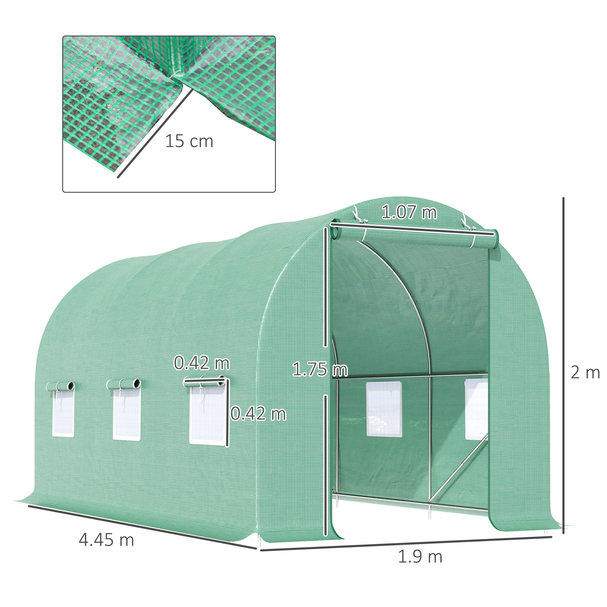 Outsunny 4.5m x 2m x 2m Walk-in Tunnel Greenhouse Garden Plant Growing House with Door and Ventilation Window, Green - North Peak Garden Furniture
